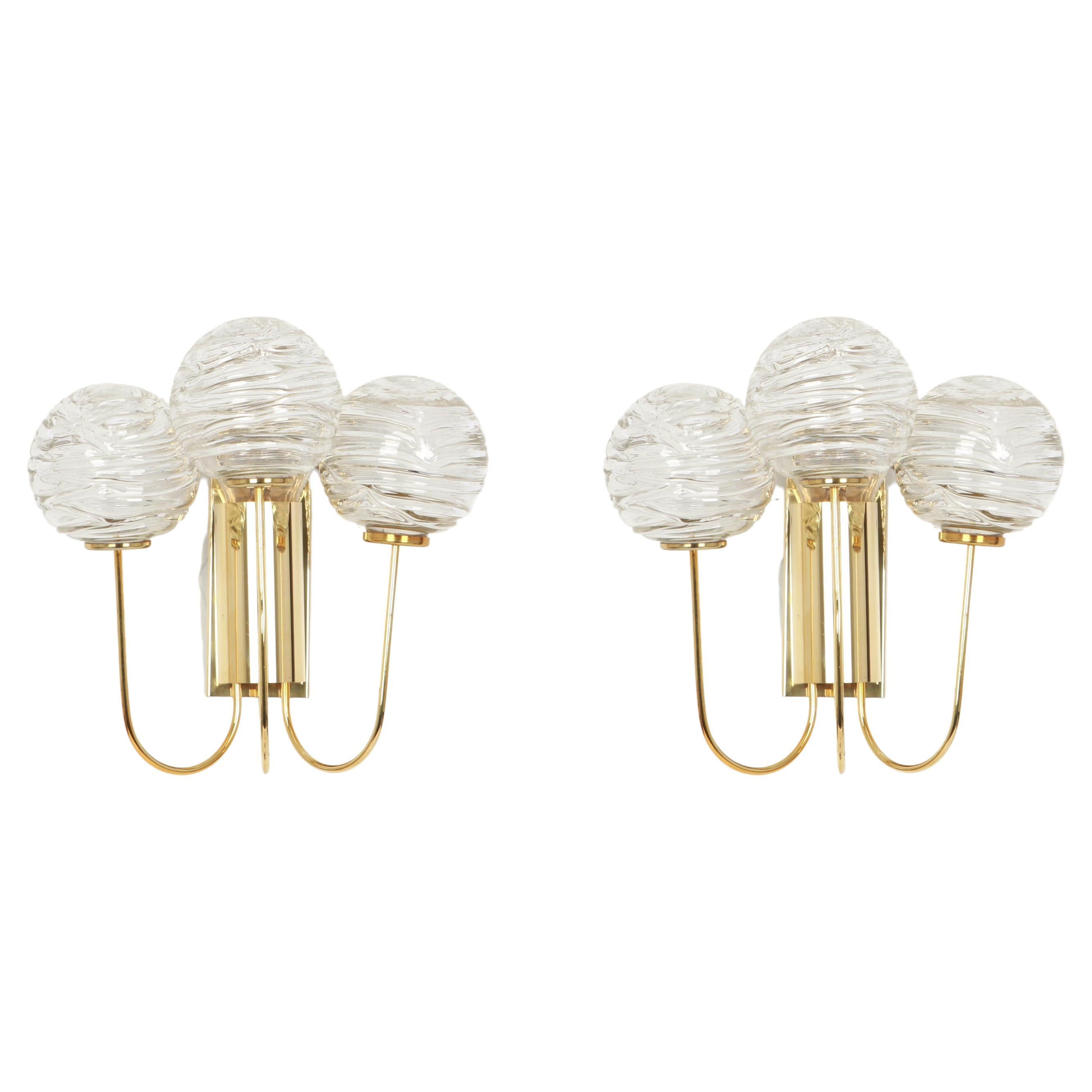 Pair of Rare Sputnik Brass and Murano Glass Wall Sconces by Doria, Germany, 1960 For Sale