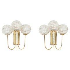 Vintage Pair of Rare Sputnik Brass and Murano Glass Wall Sconces by Doria, Germany, 1960