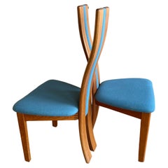 Pair of Rare Tall Postmodern Danish Molded Teak Upholstered Chairs by Vamdrup