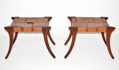 Pair of Rare Teak Klismos Stools or Ottomans by Ashley Hicks Jantar Mantar 1999