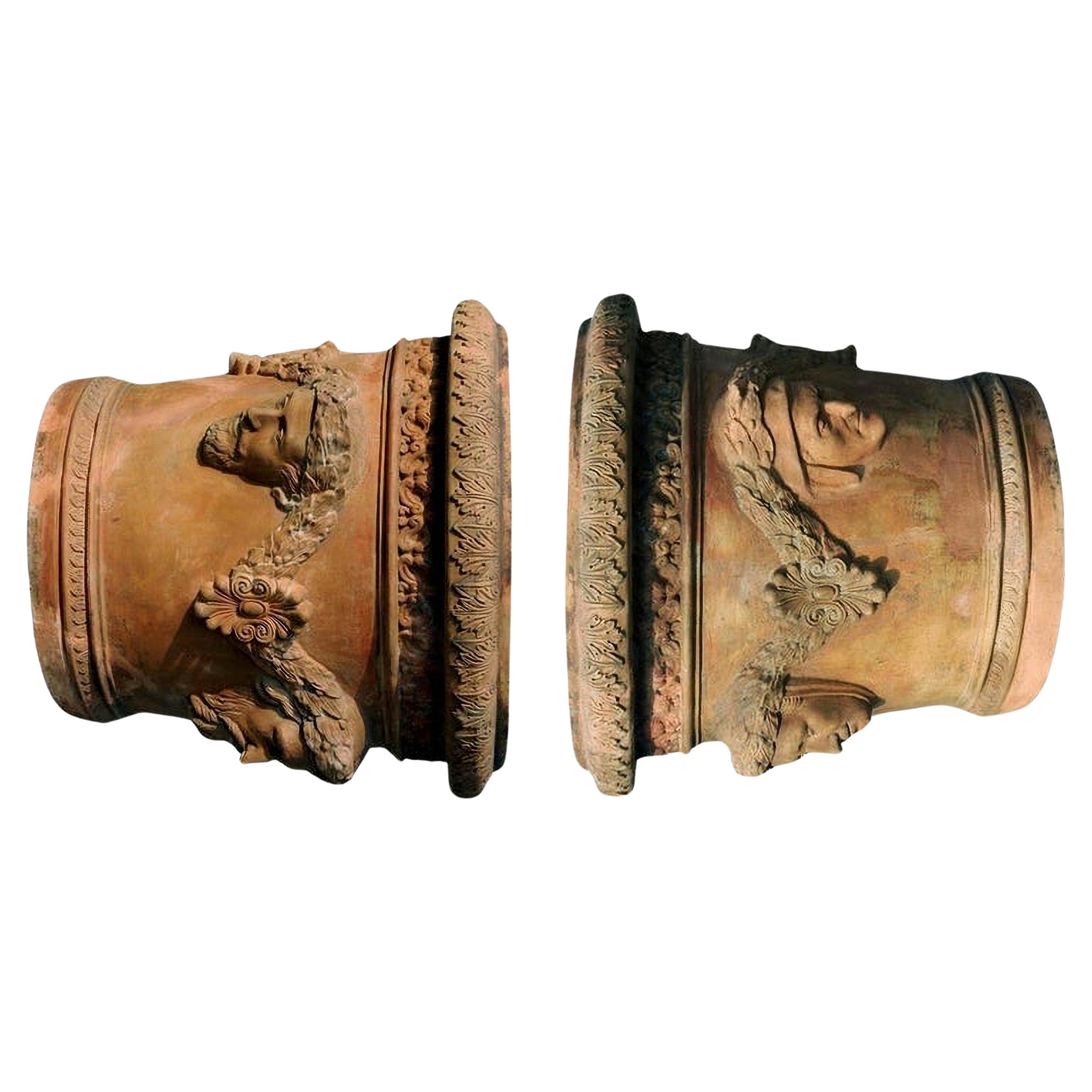 Pair of Rare Tuscan Vase " DEI 4 POETI" Ø86CM IN TERRACOTTA 20th Century For Sale