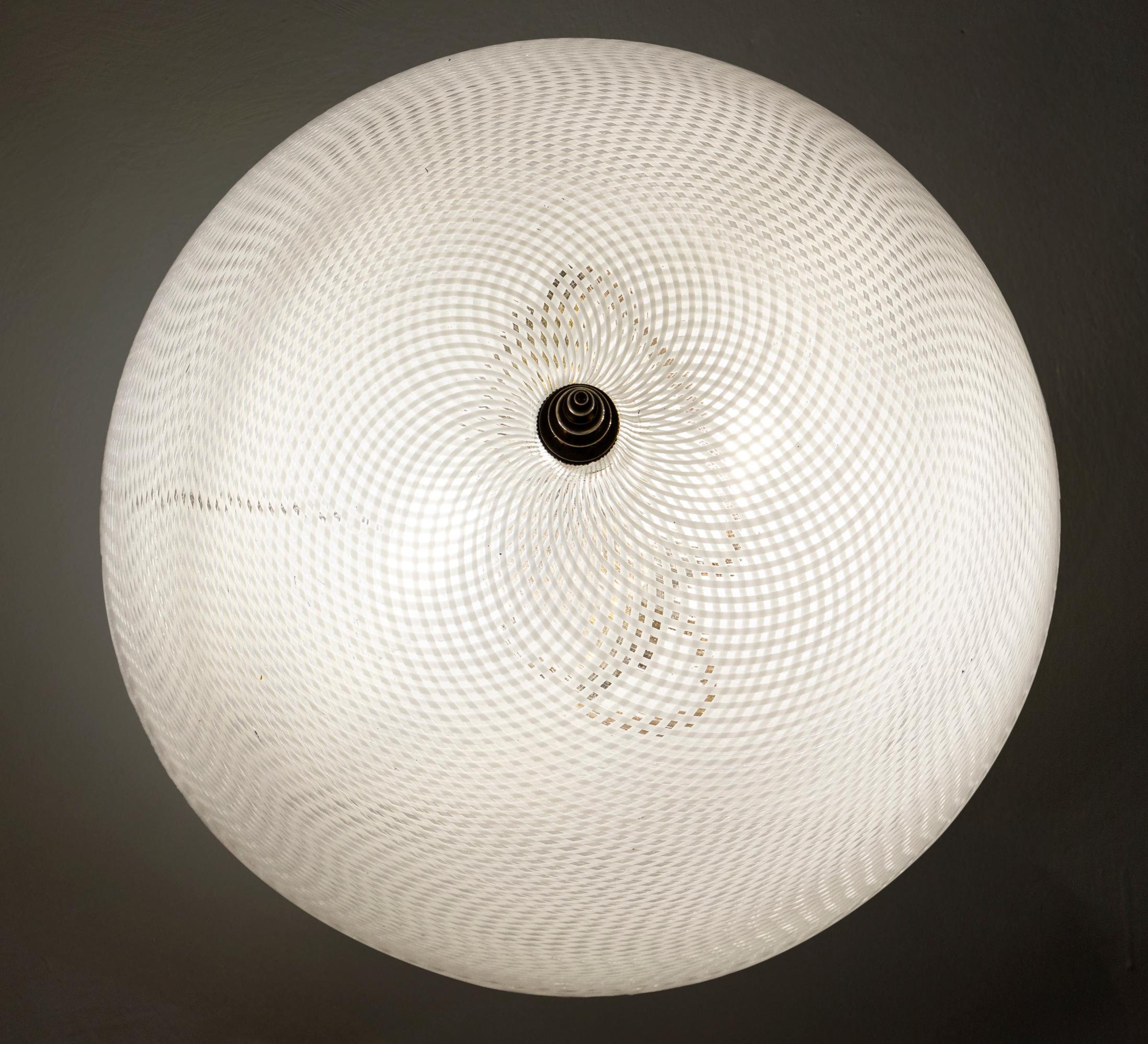 Art Deco Pair of Rare Venini Reticello Ceiling Lights 1940' For Sale