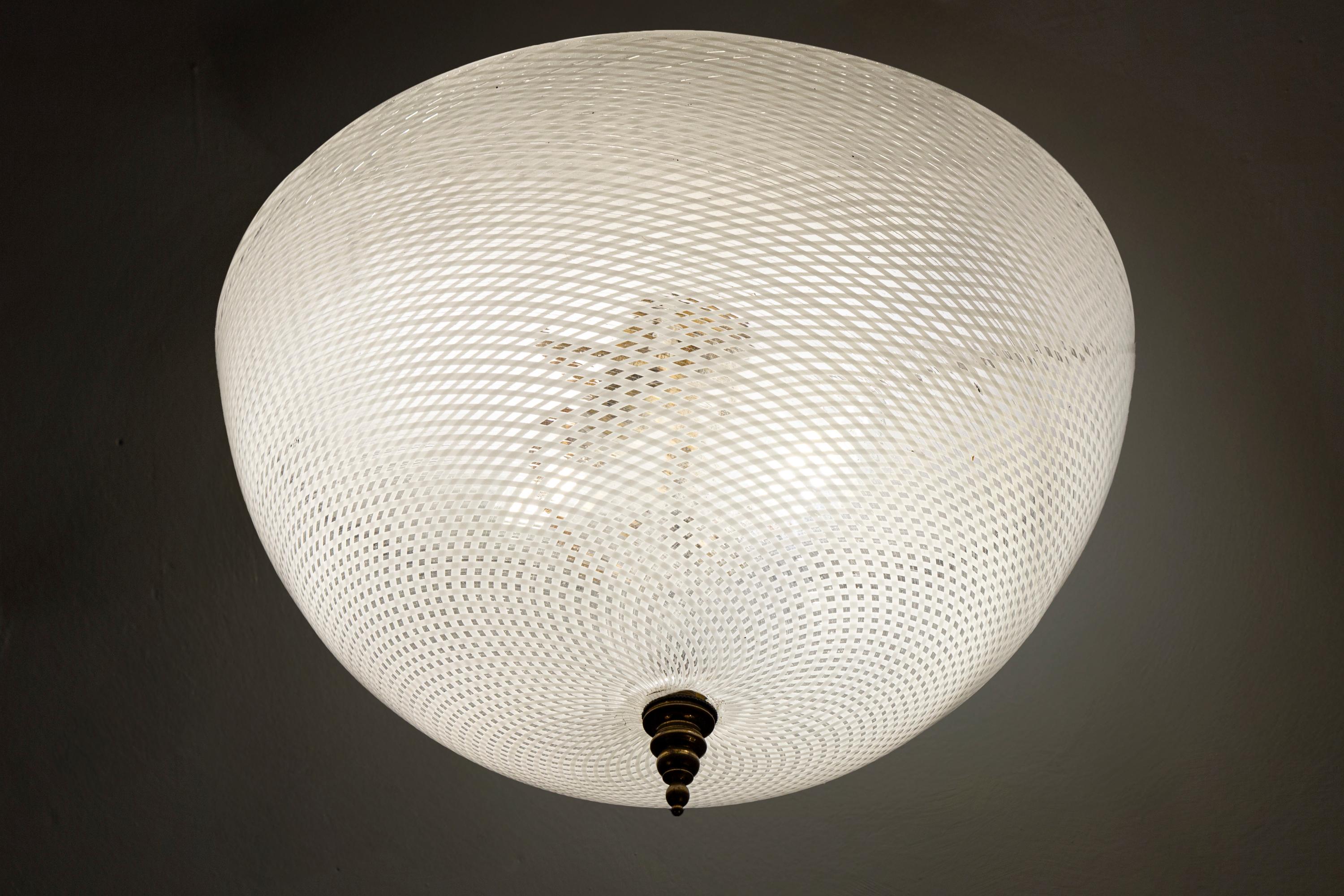 Mid-20th Century Pair of Rare Venini Reticello Ceiling Lights 1940' For Sale