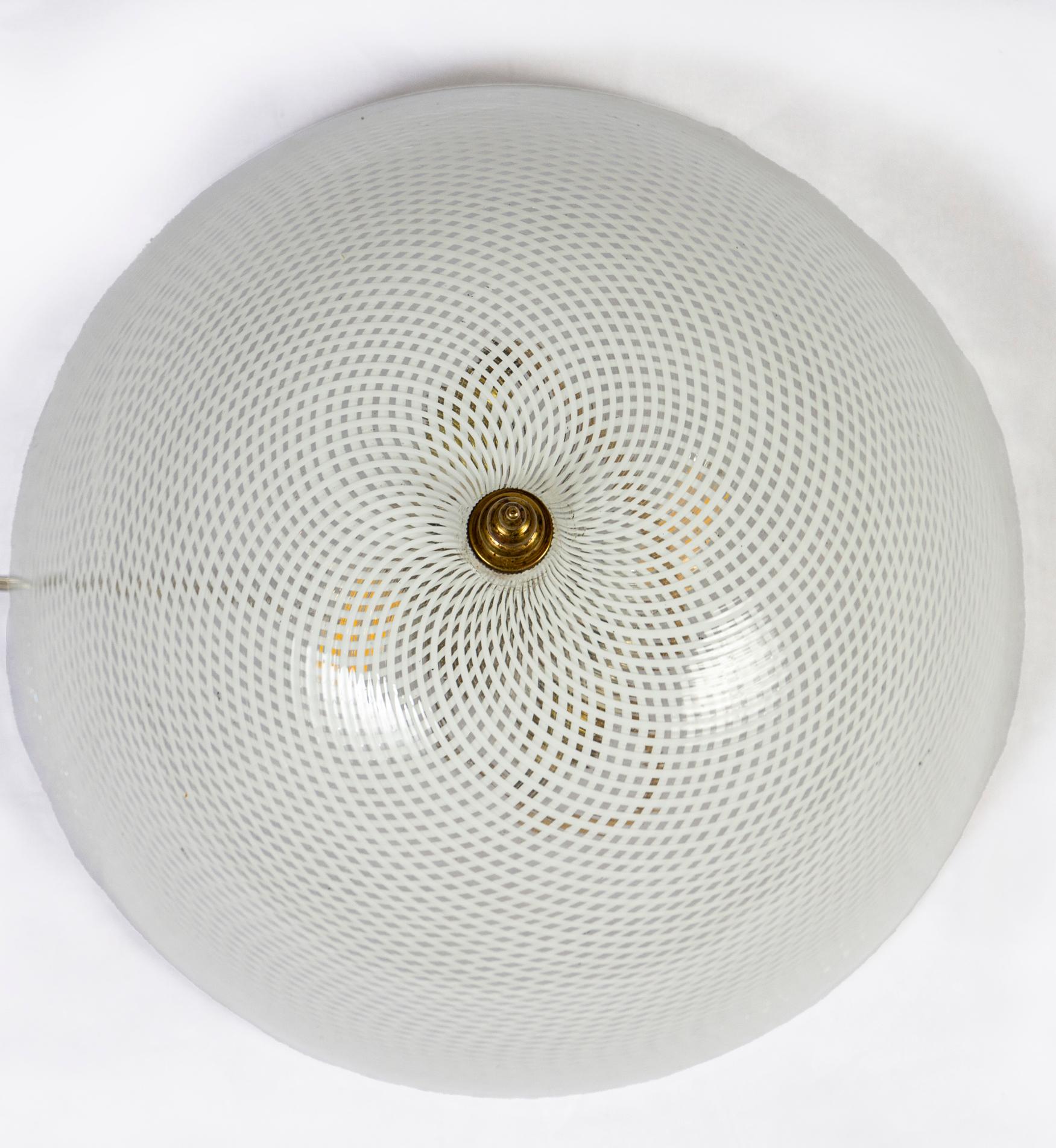Blown Glass Pair of Rare Venini Reticello Ceiling Lights 1940' For Sale