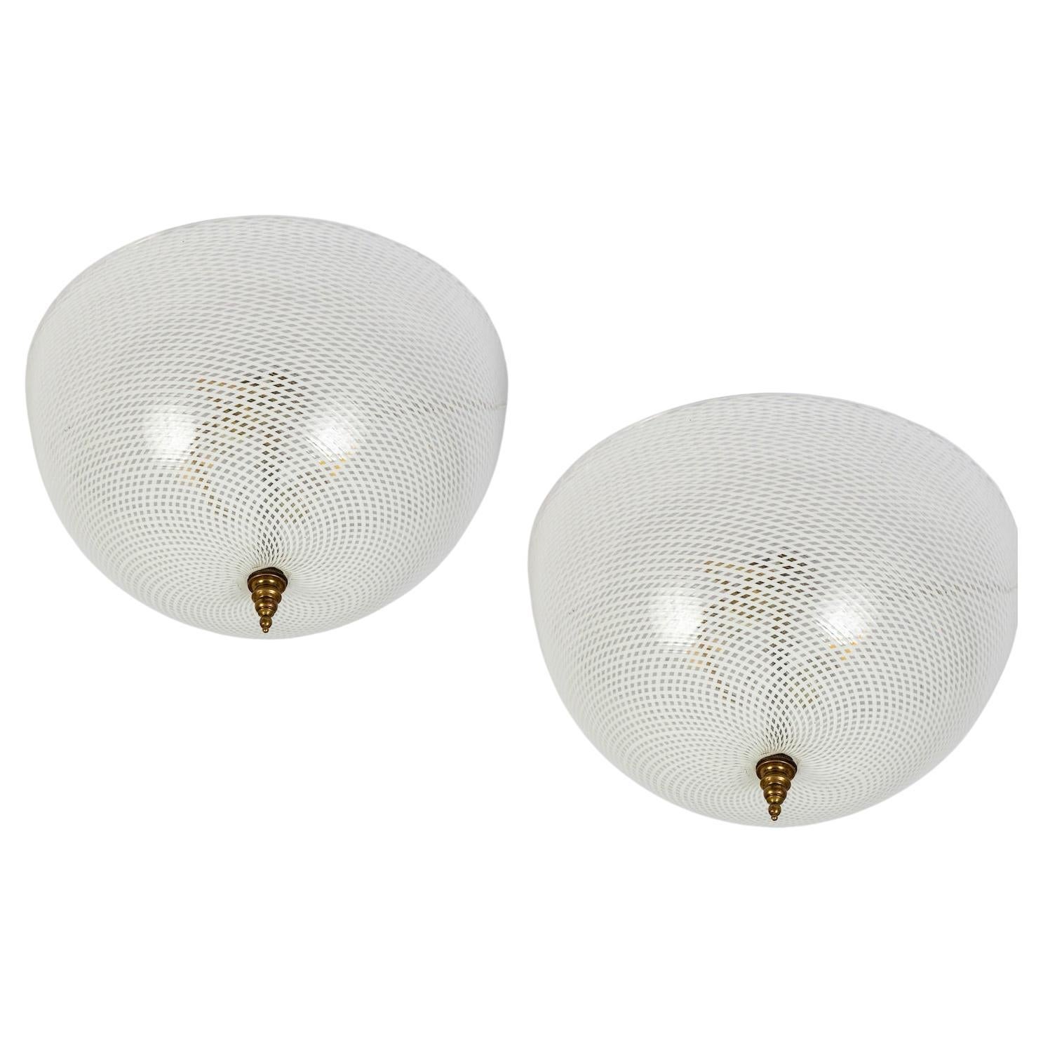 Pair of Rare Venini Reticello Ceiling Lights 1940' For Sale