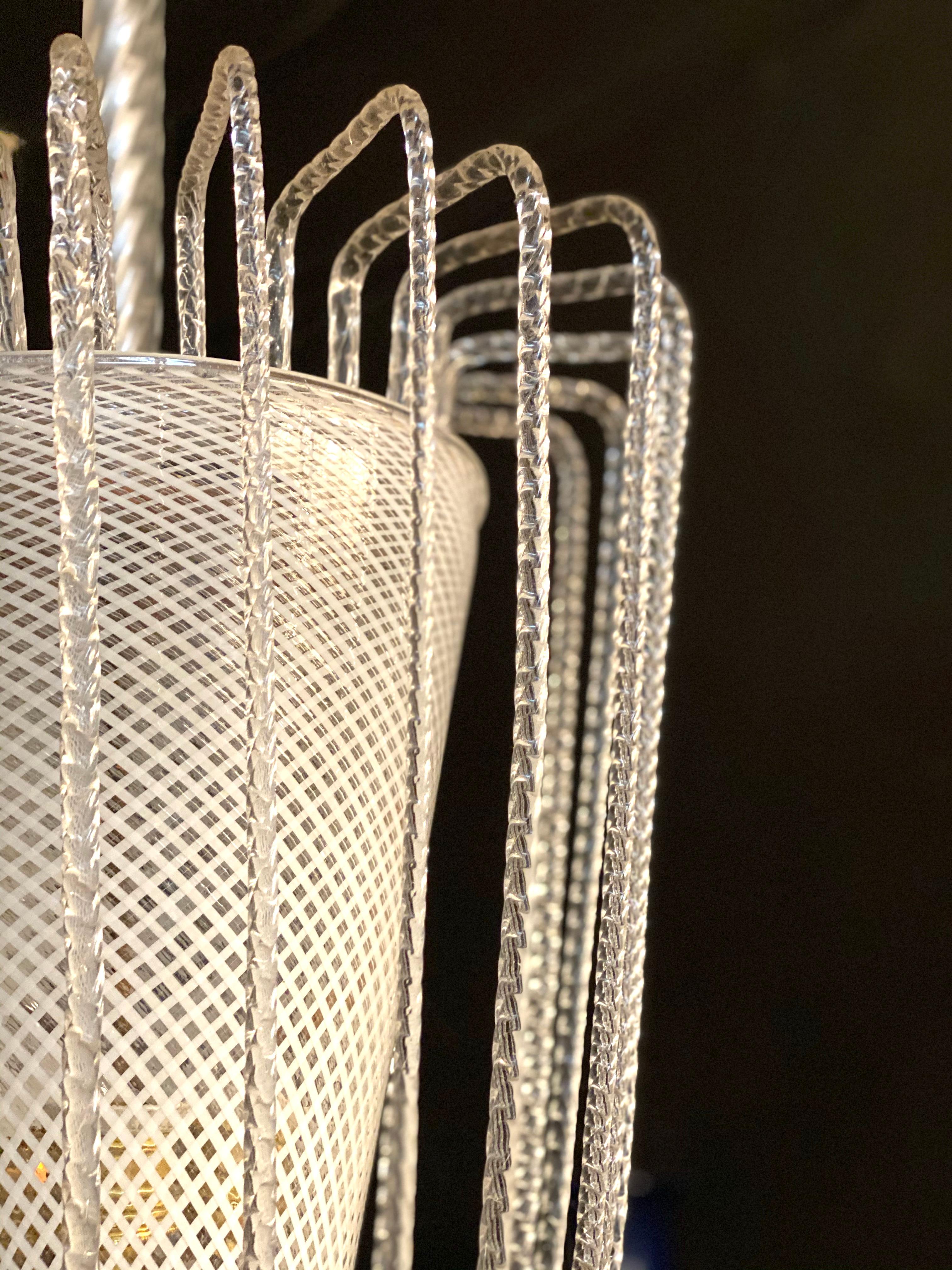 Blown Glass Pair of Rare Venini Reticello Murano Glass Lanterns or Pendants, 1940s