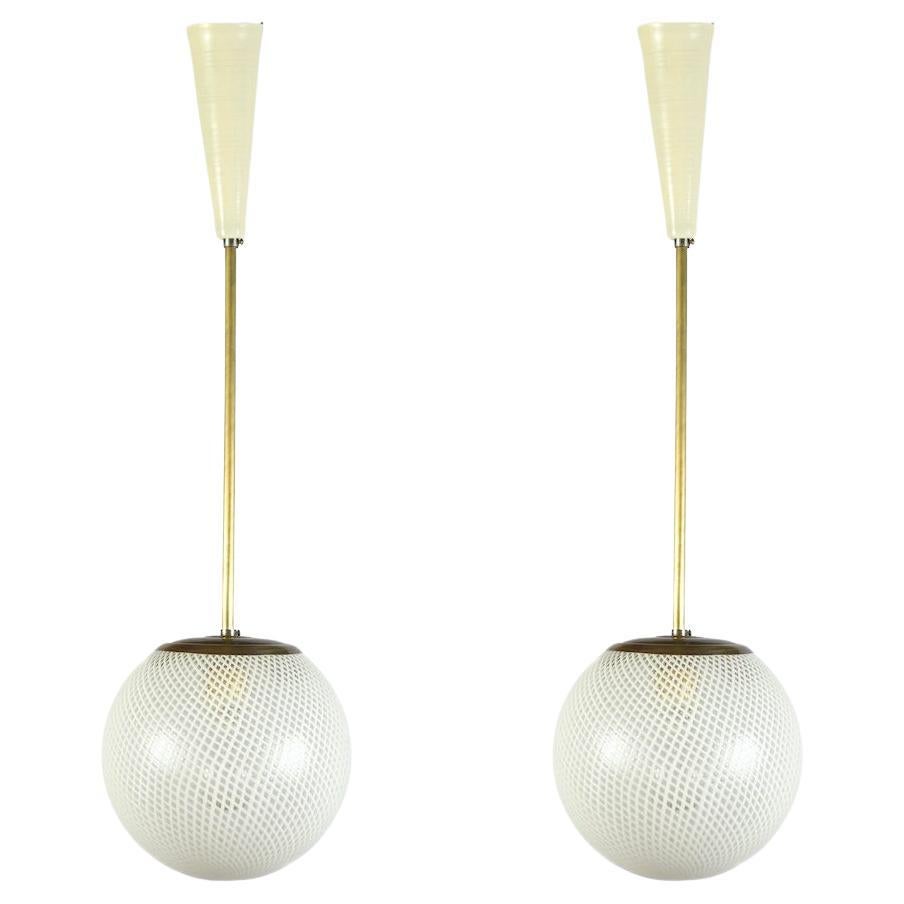 Pair of Rare Venini Reticello Pendant by Carlo Scarpa, 1940