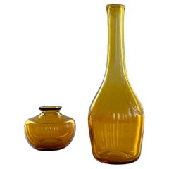 Paire de rares vases en verre jaune ambré français de Verval Vallauris