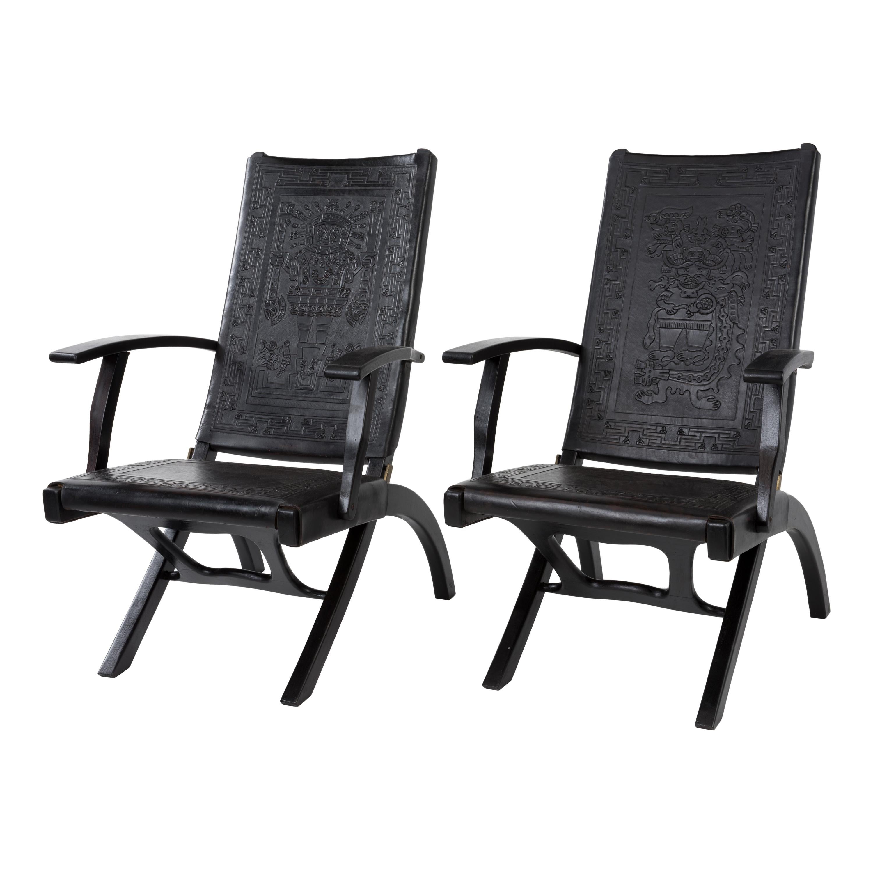 Paire de rares fauteuils vintage Angel I. Pazmino en cuir pour Muebles De Estilo en vente