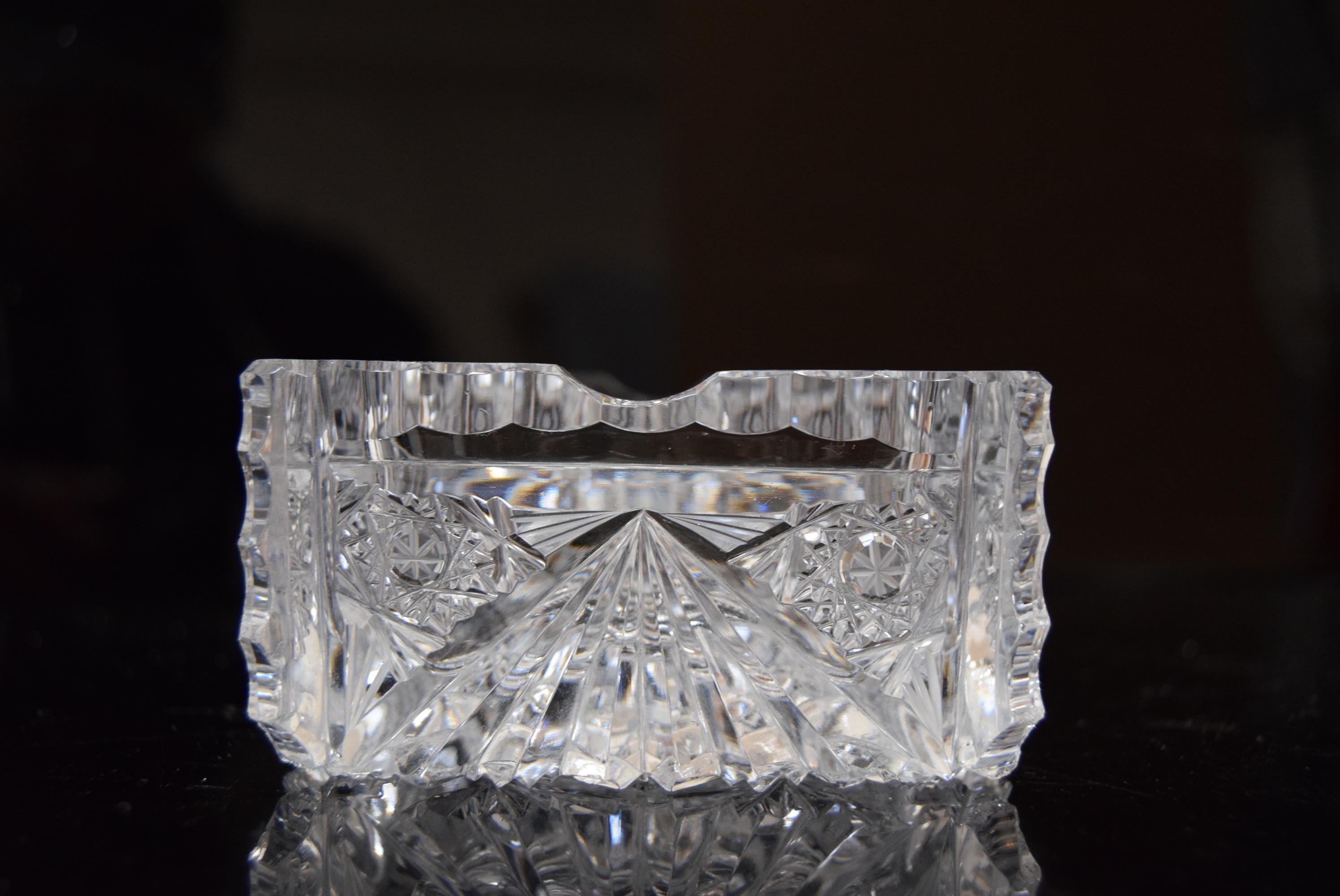 Pair of Rare Vintage Ashtrays, Cut Crystal Glass, Bohemia in the, 1960s For Sale 7