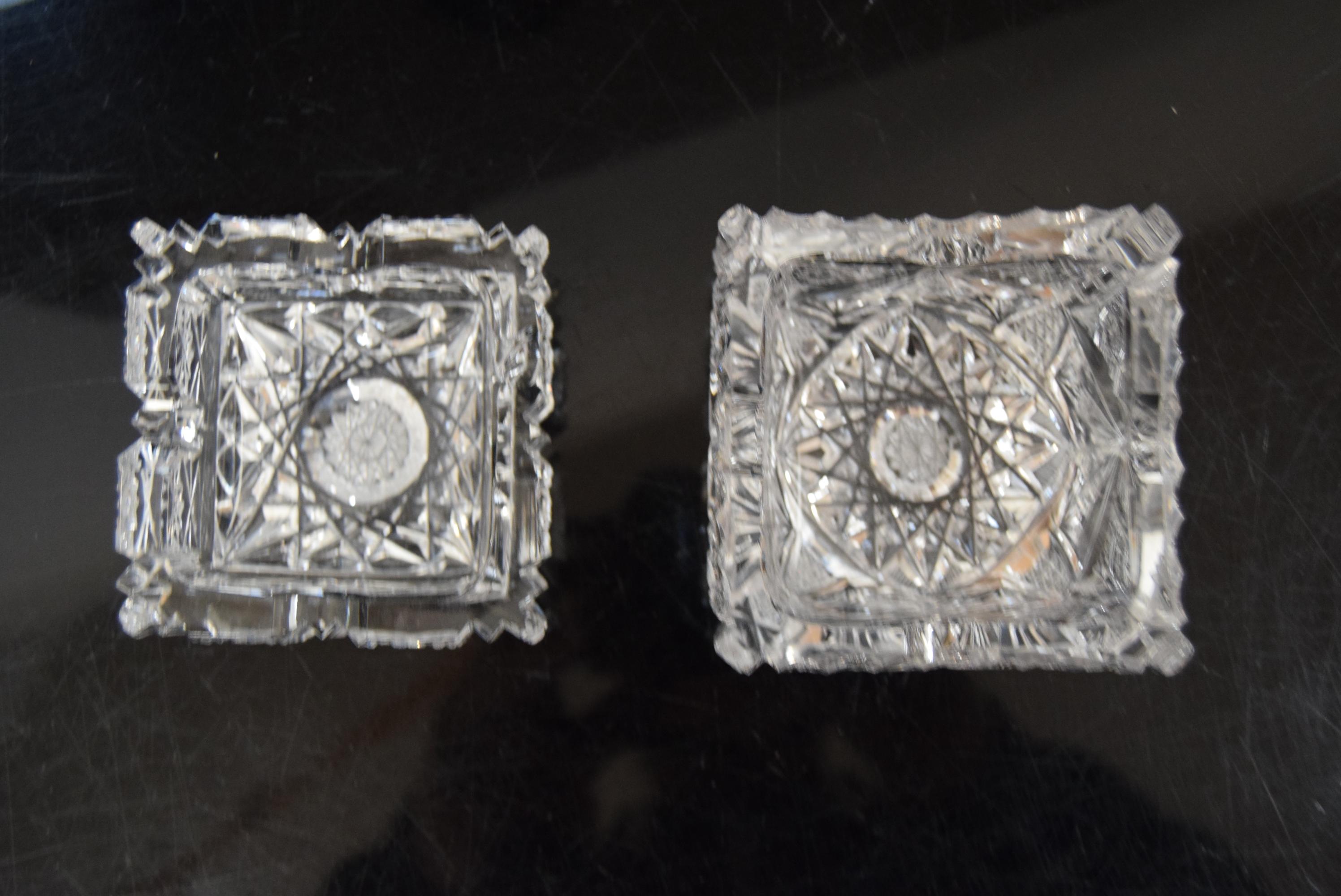 Czech Pair of Rare Vintage Ashtrays, Cut Crystal Glass, Bohemia in the, 1960s For Sale