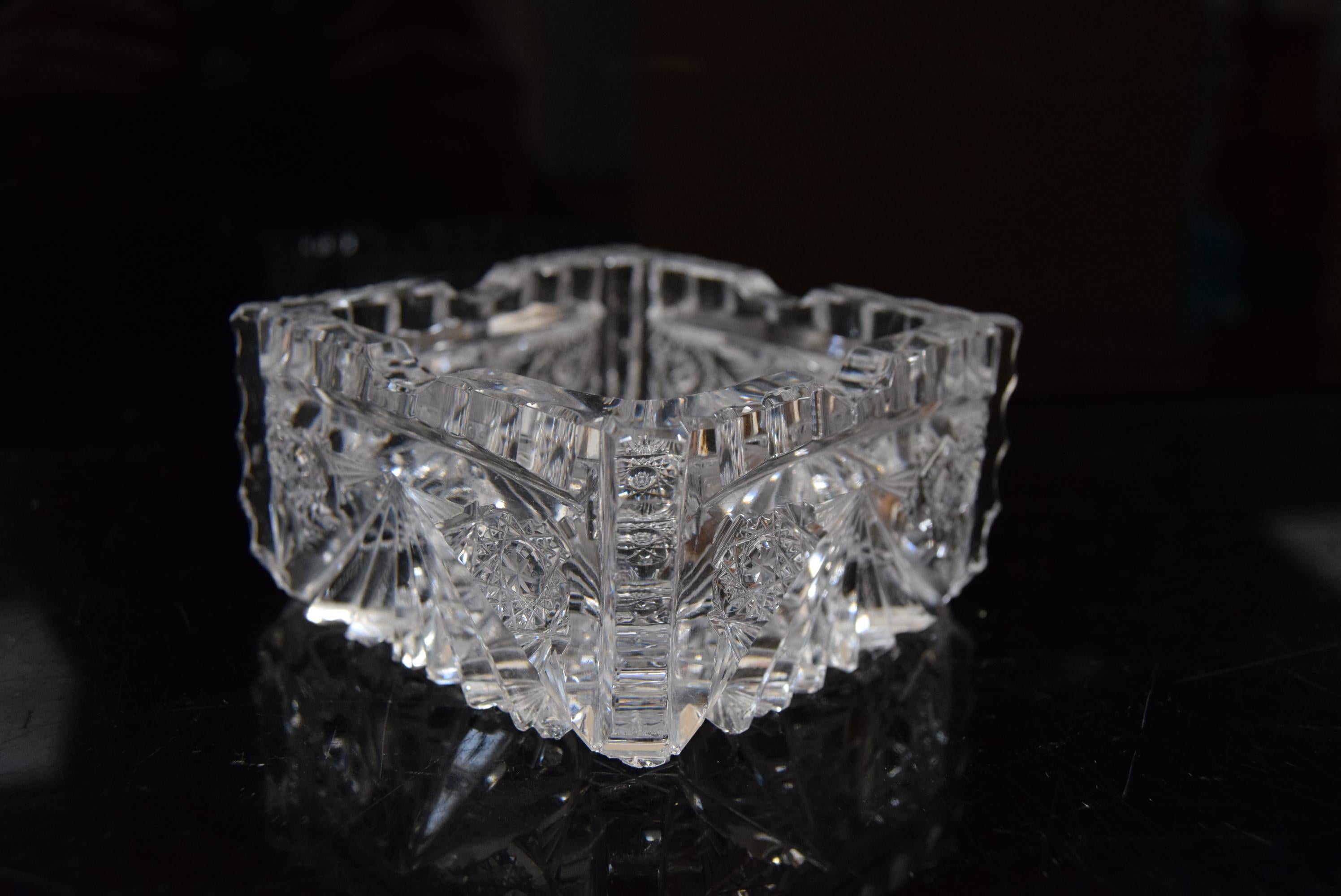 Pair of Rare Vintage Ashtrays, Cut Crystal Glass, Bohemia in the, 1960s For Sale 1