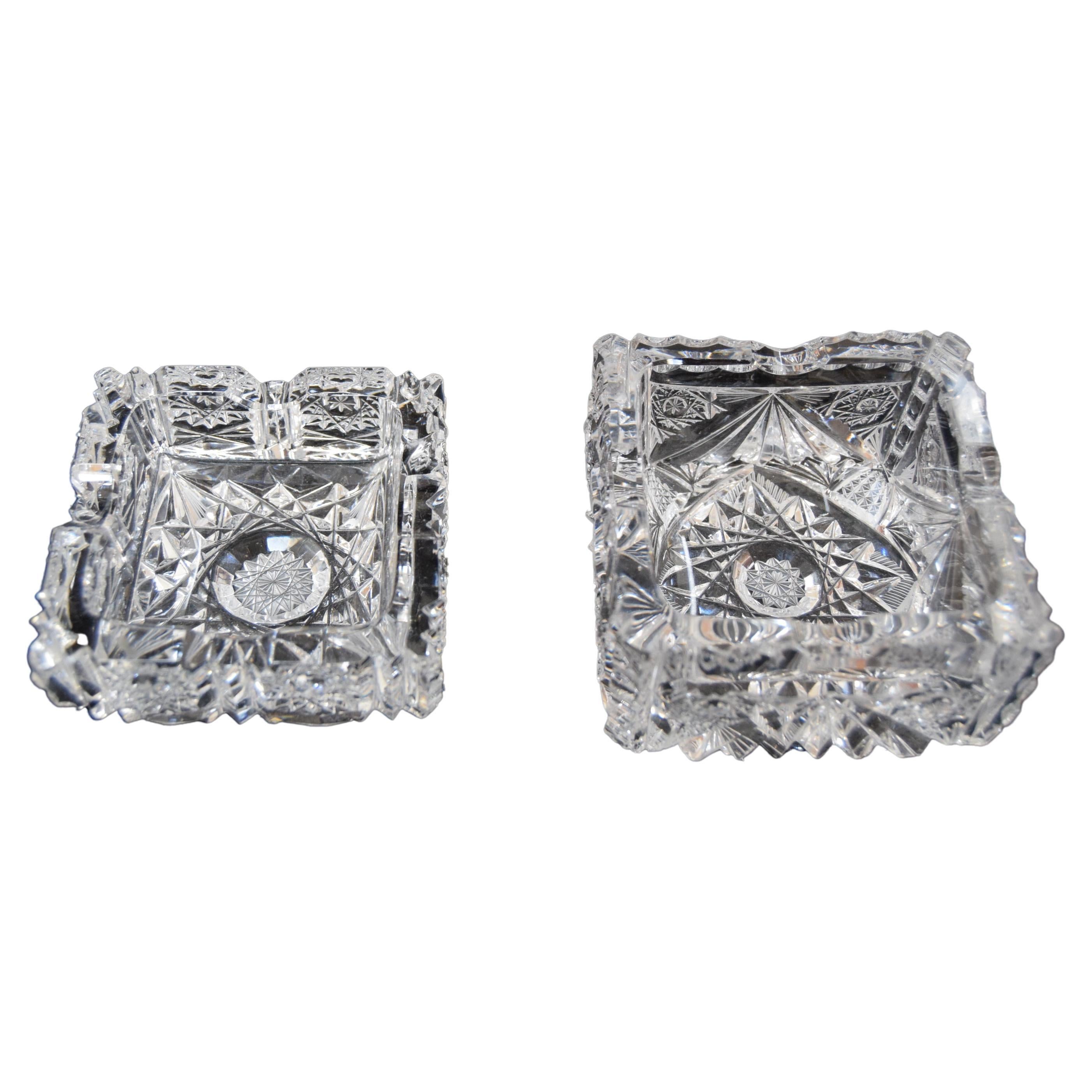 Pair of Rare Vintage Ashtrays, Cut Crystal Glass, Bohemia in the, 1960s