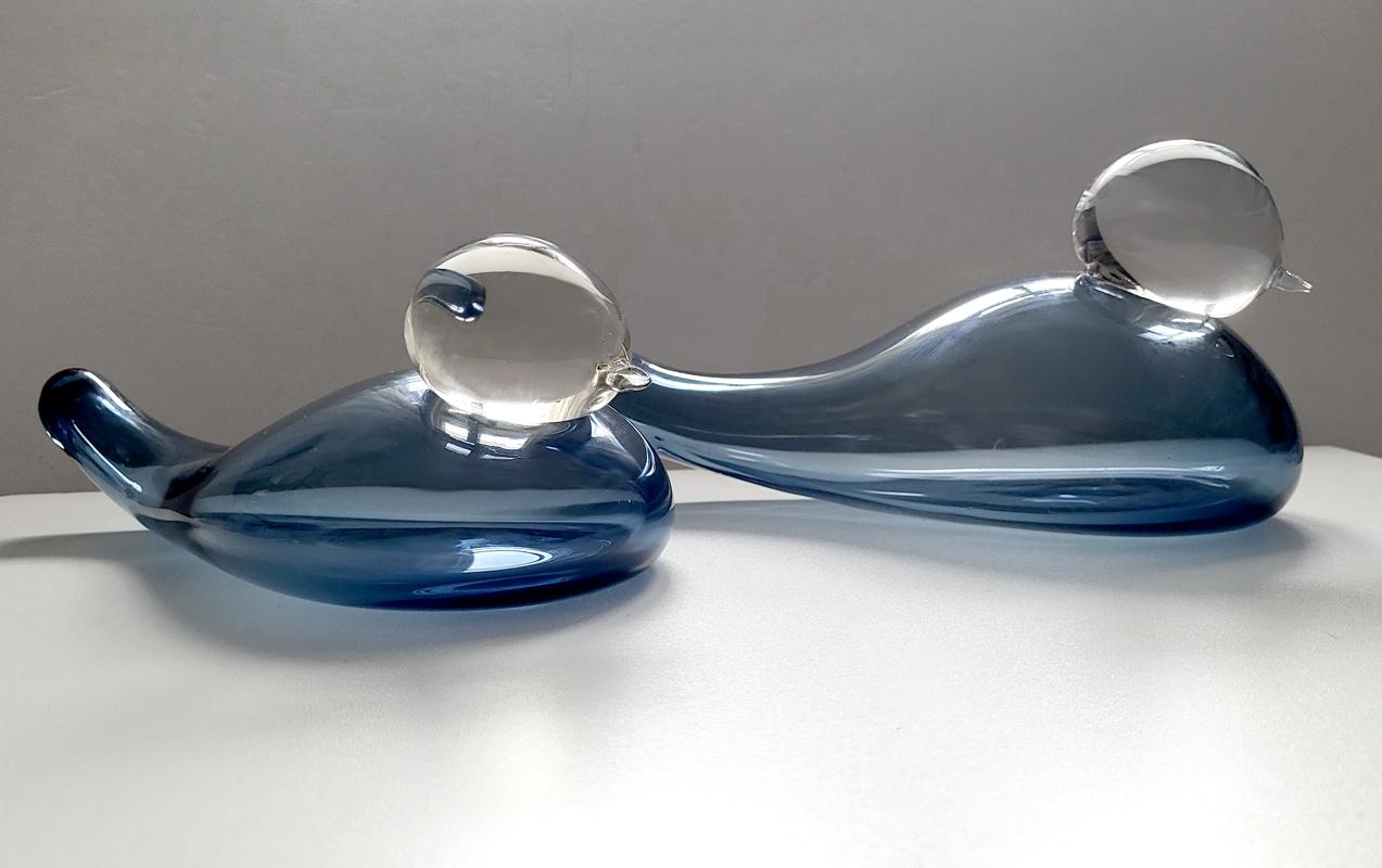 Art Deco Pair of Rare Vintage Blown Glass Bird Sculptures 1960s For Sale