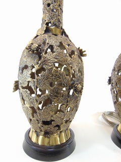 Pair of Rare Vintage Brass Brutalist Japanese Lamps