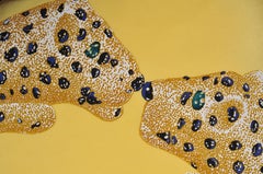 Pair of Rare Vintage Cartier Panther Bracelet Silk Scarf Yellow Linen Pillow