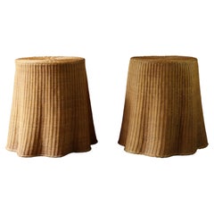 Pair of Rare Vintage “Draped” Trompe L’oeil Wicker Side Tables 