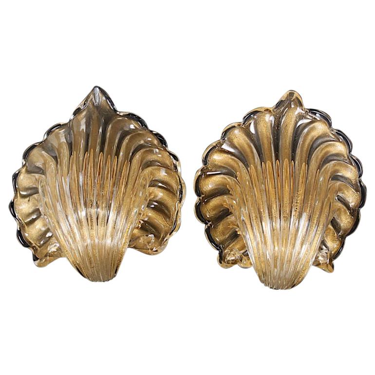 Pair of Rare Vintage Italian Murano Gold Wall Sconces