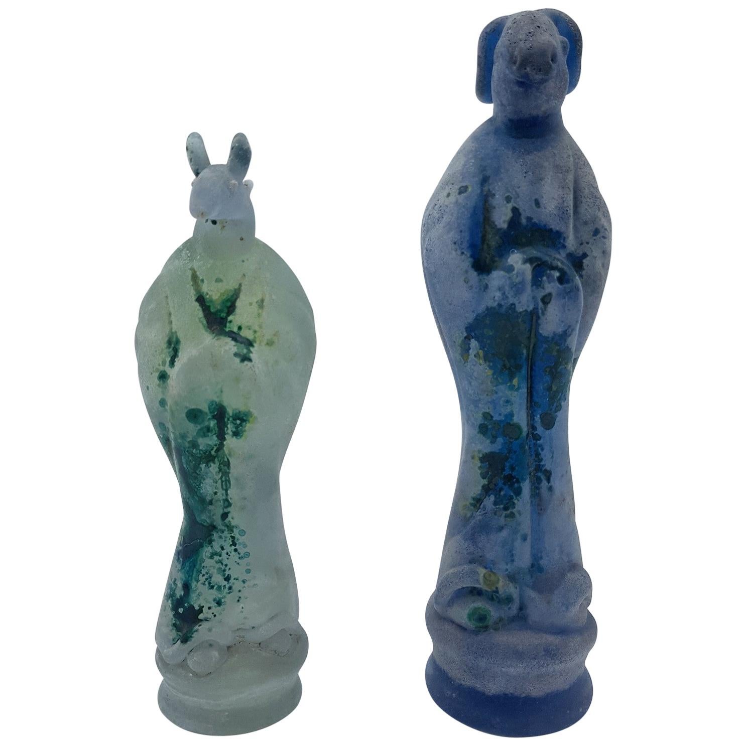 Pair of Rare Vintage Murano Glass Zoomorphic Satuettes by E. Nason at Cenedese For Sale