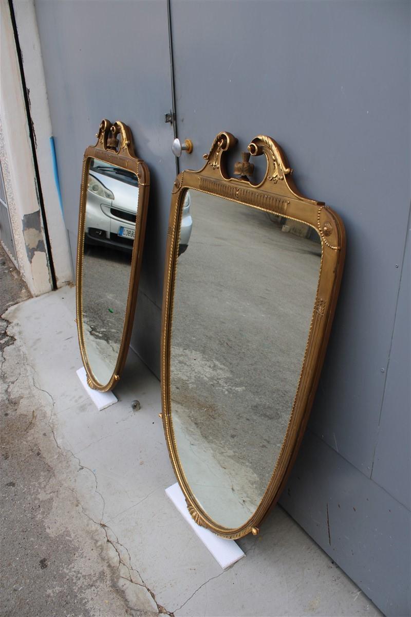 Pair of Rare Wall Mirrors Wood and Gold Leaf 1955 Cantù Giovanni Gariboldi Style For Sale 7