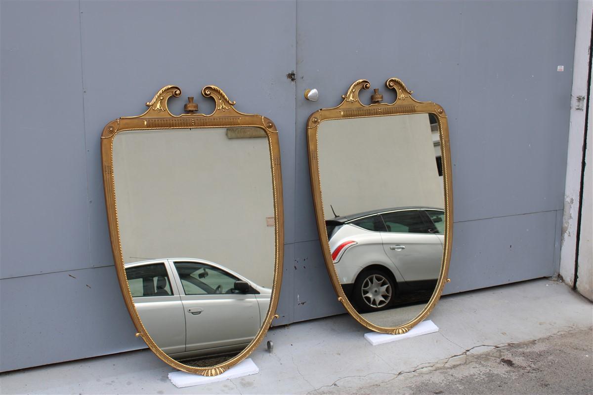 Pair of Rare Wall Mirrors Wood and Gold Leaf 1955 Cantù Giovanni Gariboldi Style For Sale 12