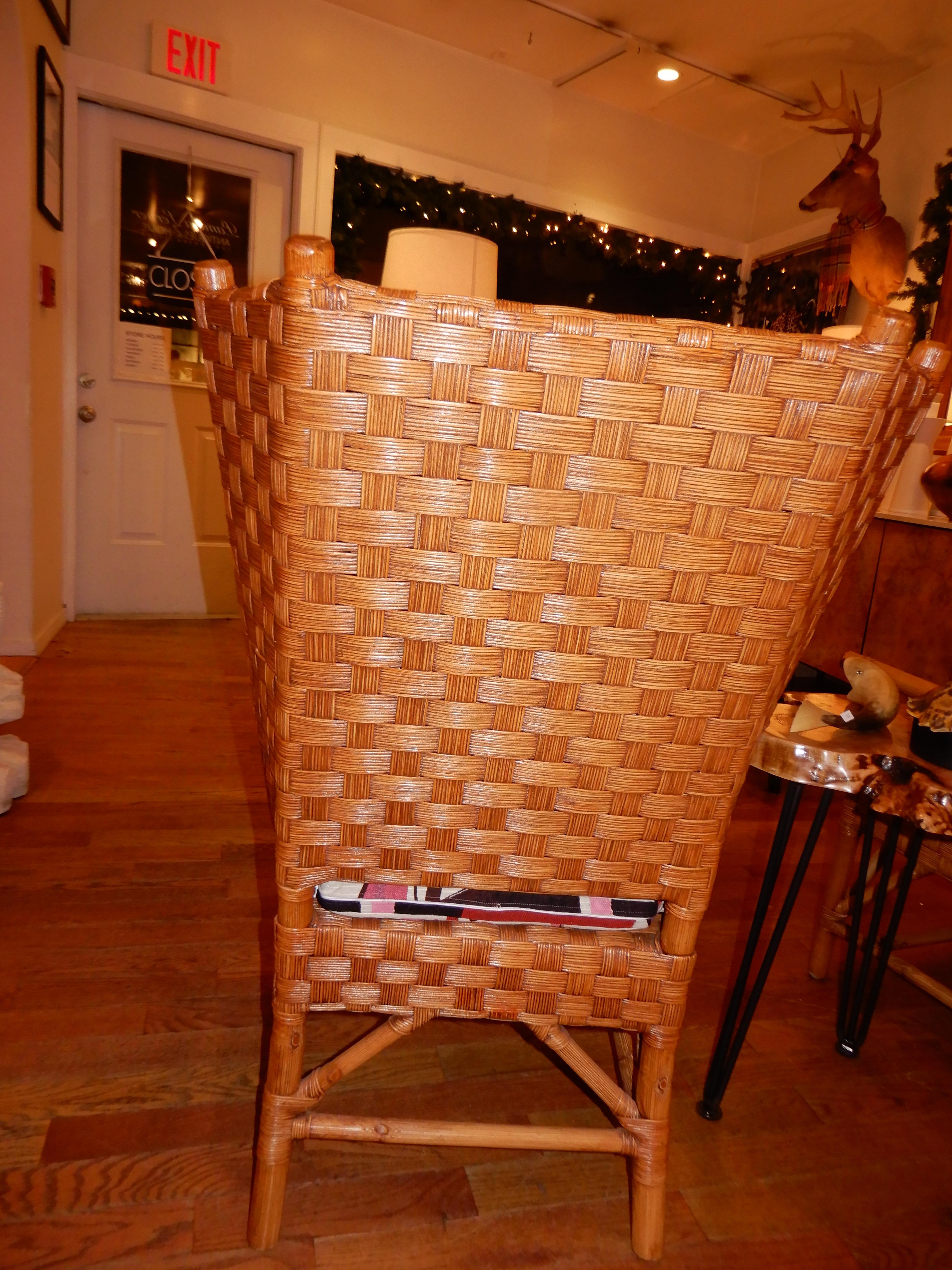 Pair of Rare Walters Wicker Modern High Back Chairs In Excellent Condition In Bellport, NY