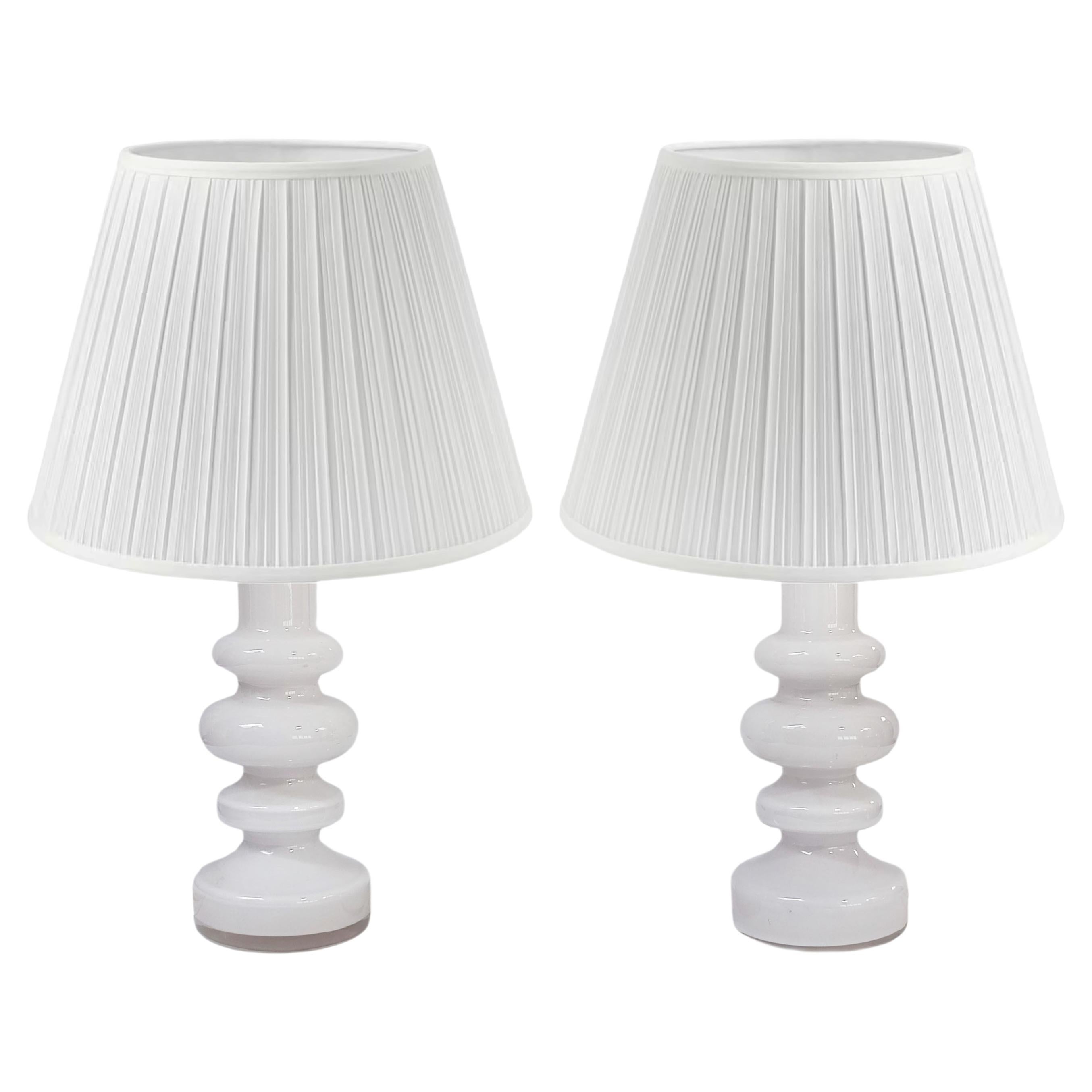Pair of Rare White Glass Table Lamps by Gunnar Anders, Lindshammar, 1960s