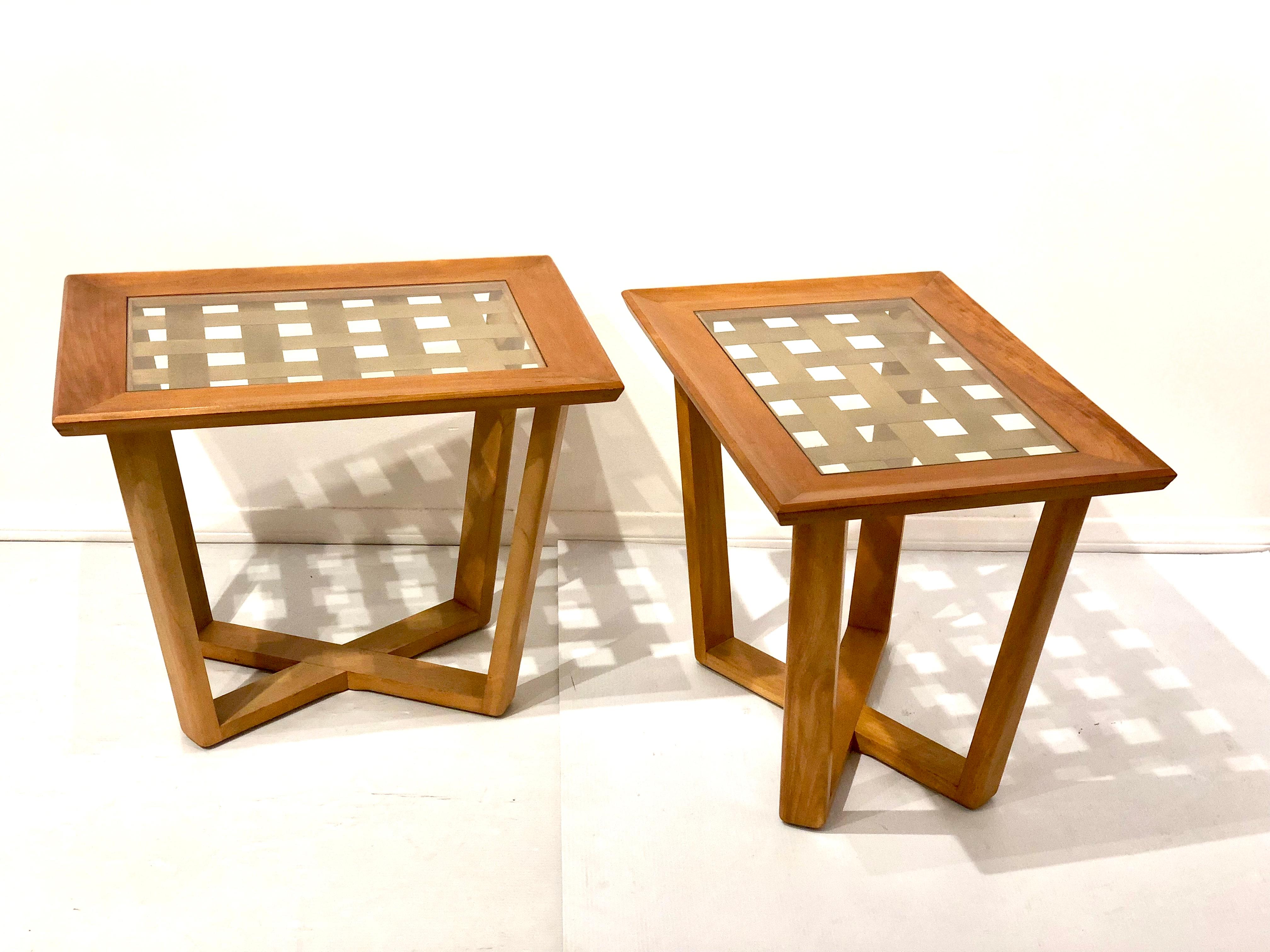 American Pair of Rare Wood and Brass Mid-Century Modern End Tables