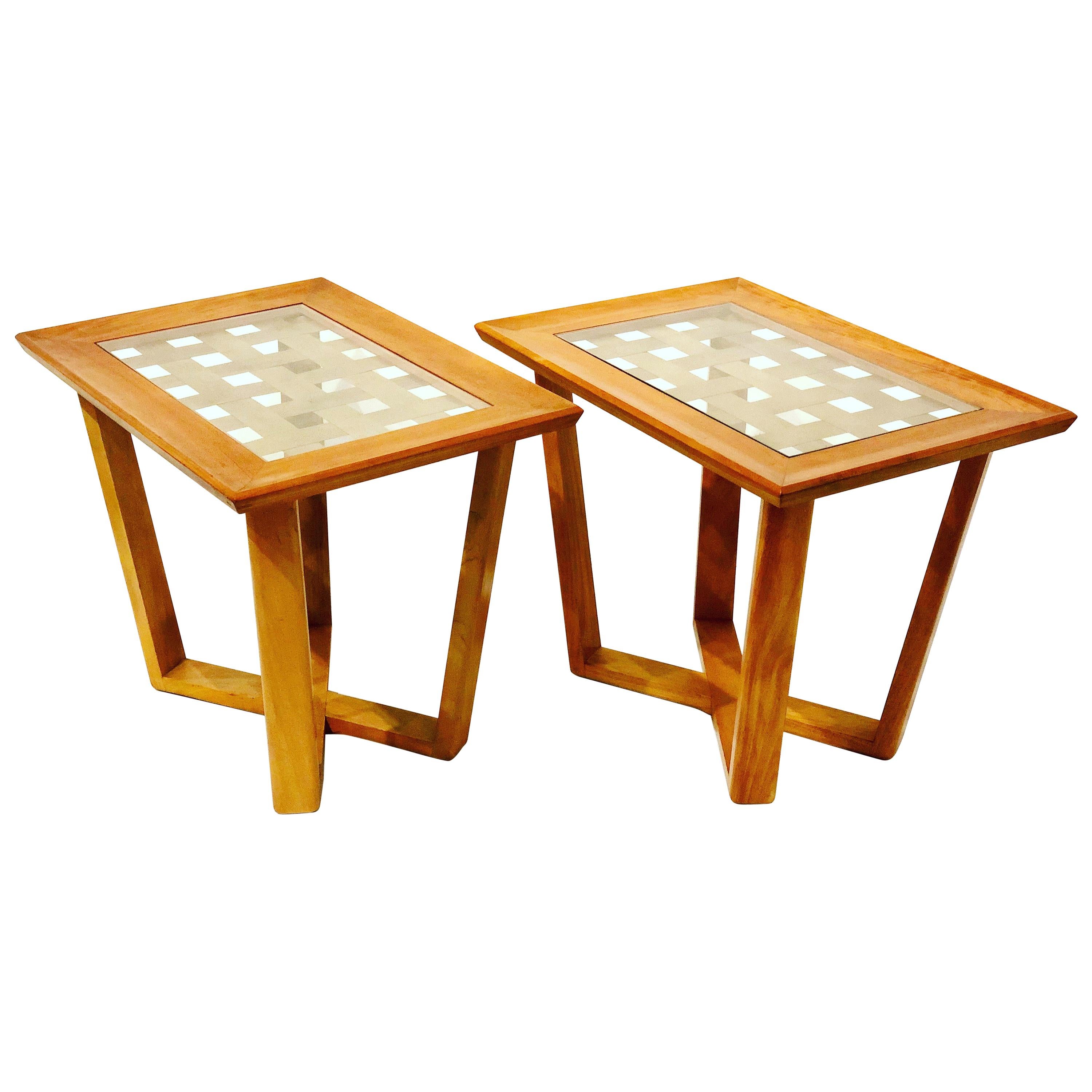 Pair of Rare Wood and Brass Mid-Century Modern End Tables