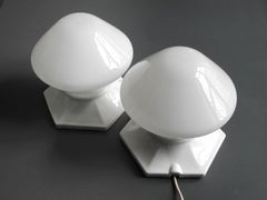Pair of Rare Extra Large Mid-Century Modern Glass Ceramic Ceiling Lamps
