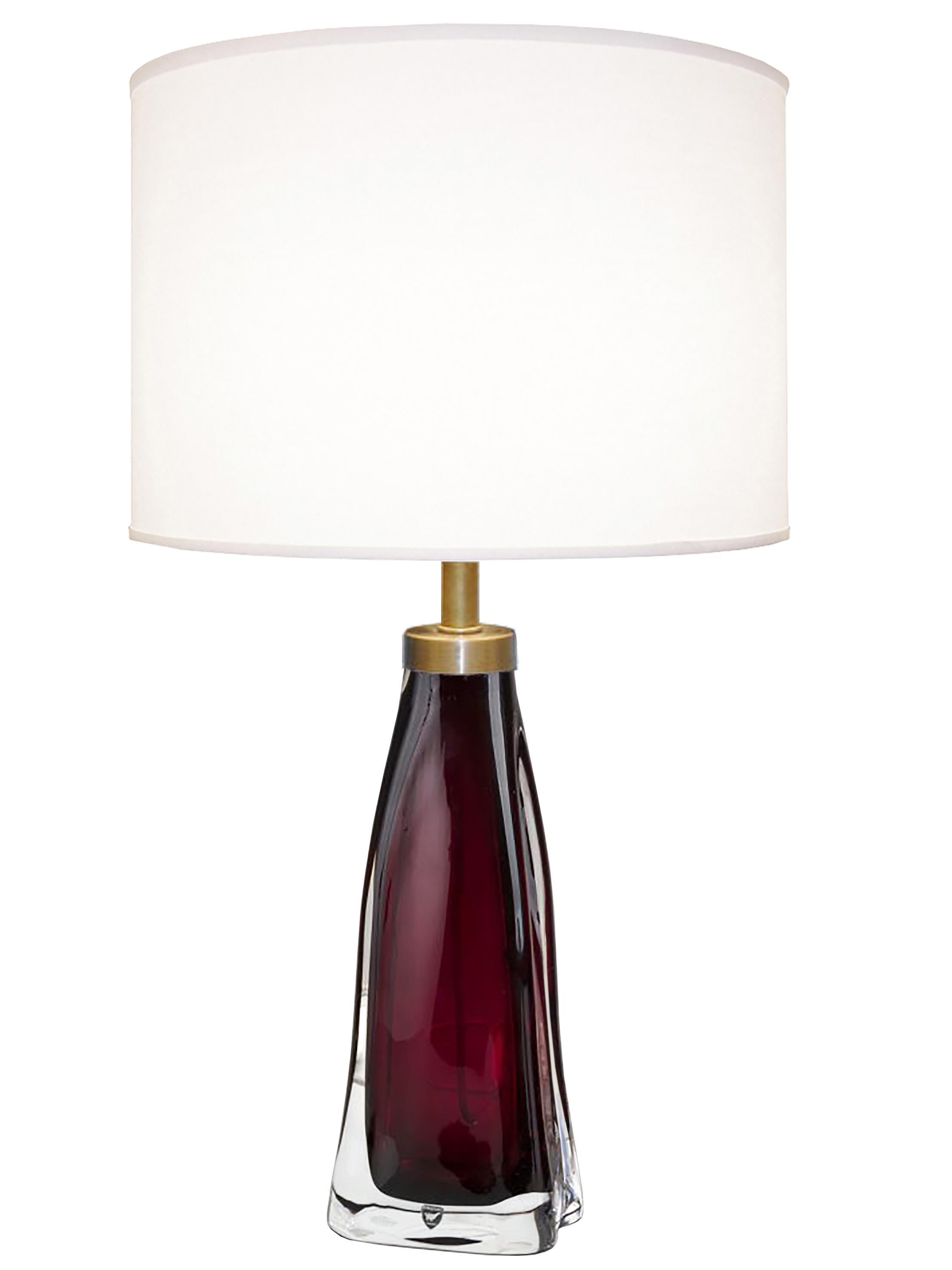 Swedish Pair of Raspberry and Clear Glass Lamps by Carl Fagerlund for Orrefors For Sale