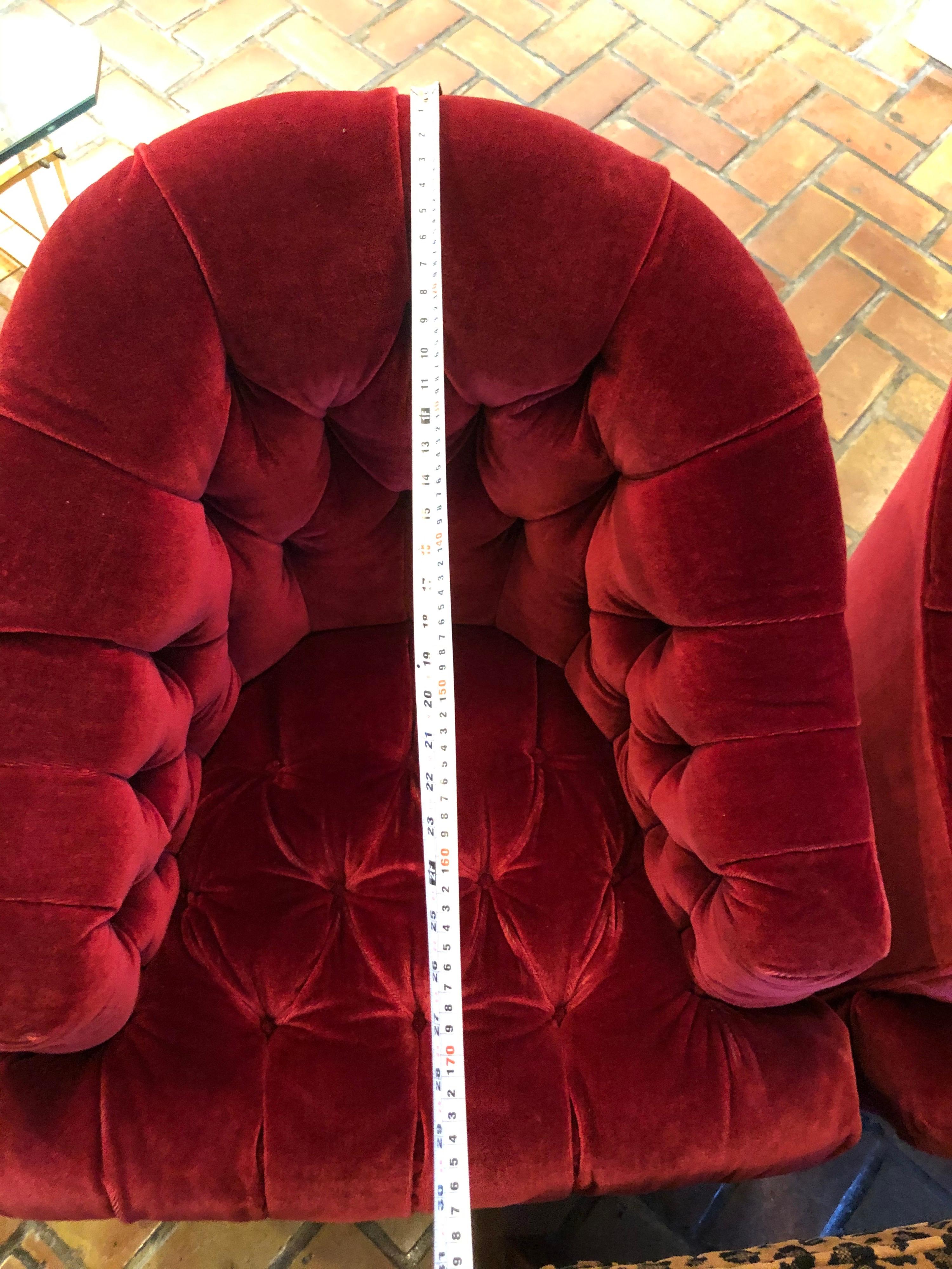 Pair of Raspberry Mohair Swivel Chairs by Directional 12