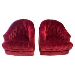 Coppia di sedie girevoli in mohair color lampone di Directional