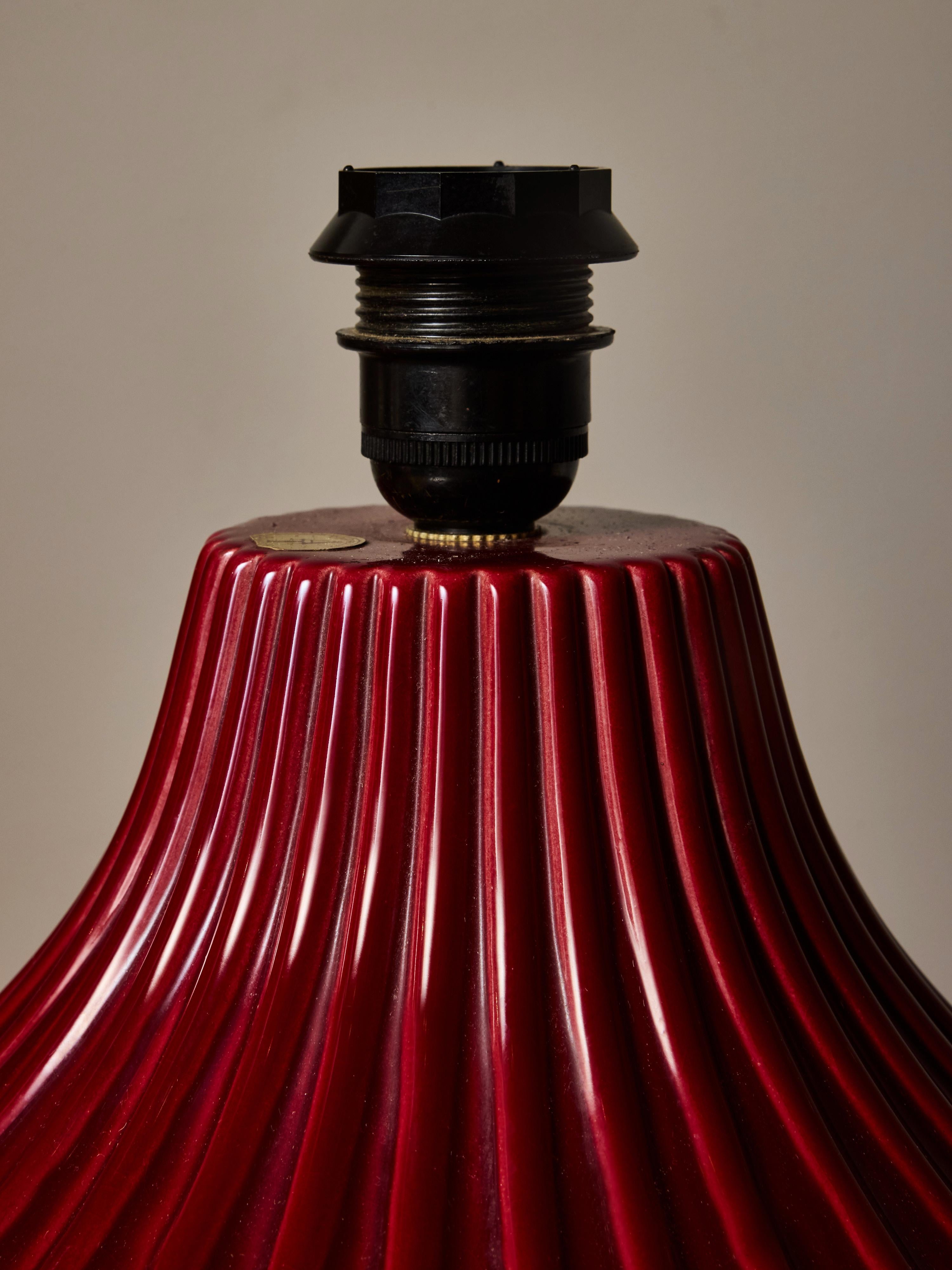 Italian Pair of Raspberry Red Large Ceramic Table Lamps For Sale