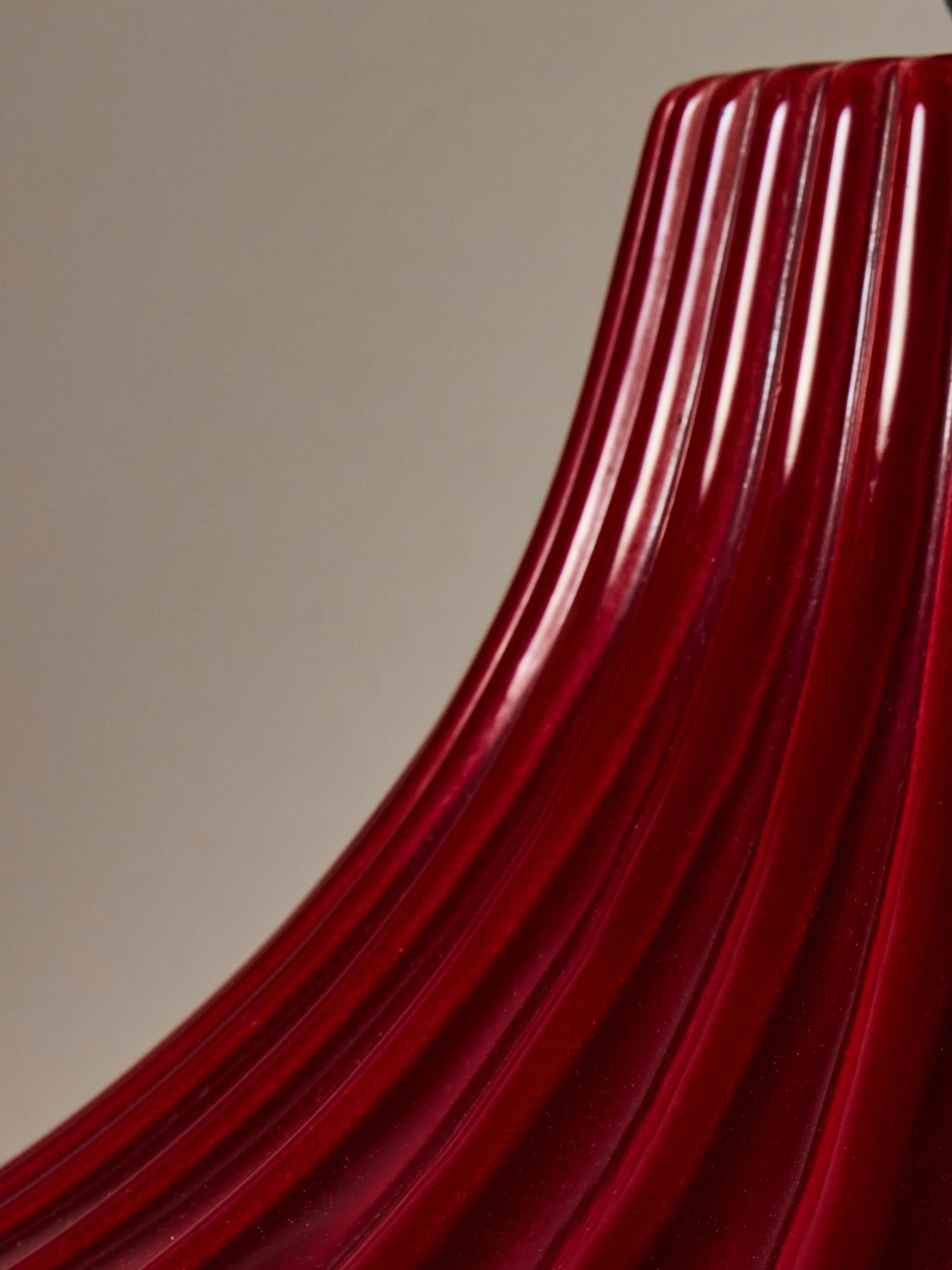 Pair of Raspberry Red Large Ceramic Table Lamps For Sale 1