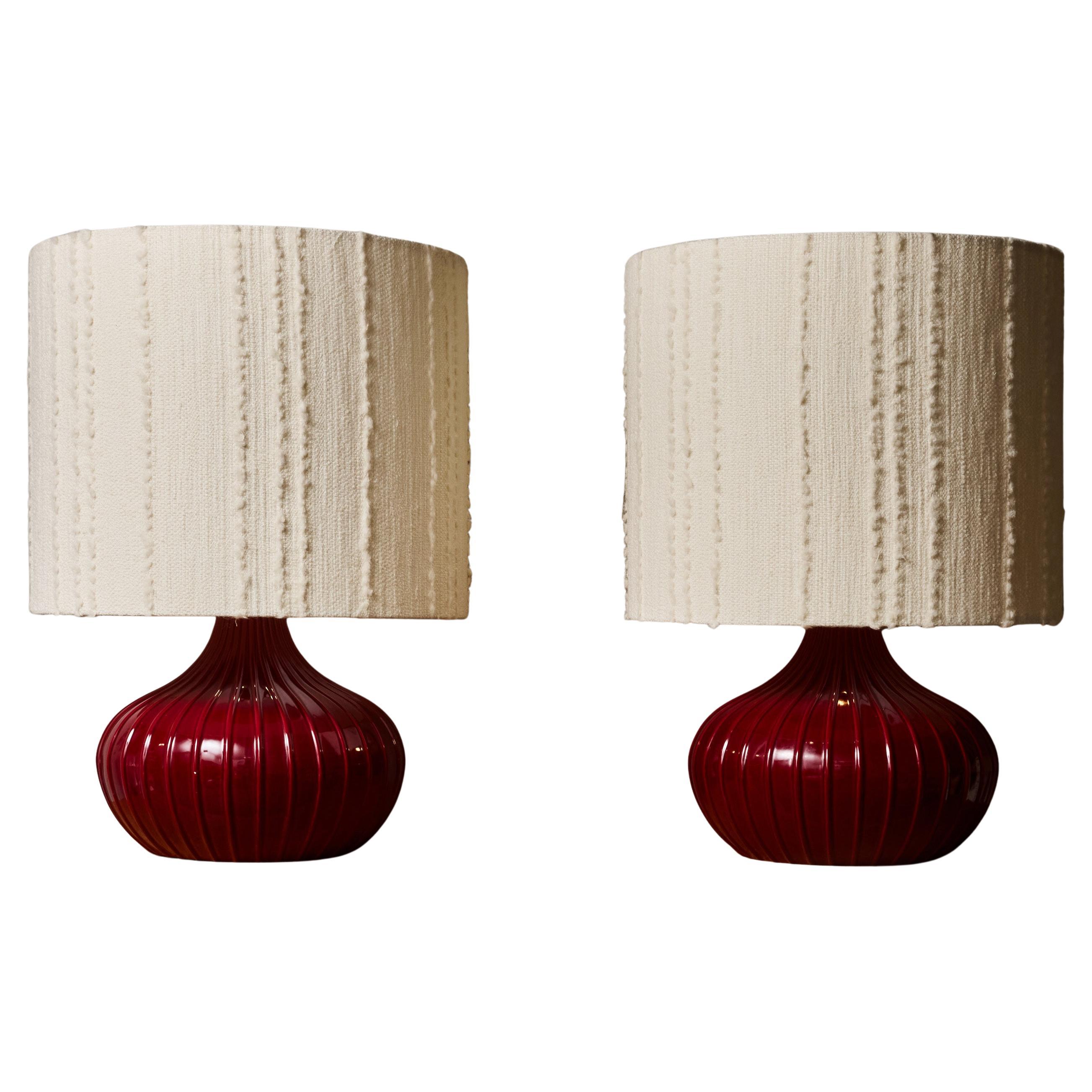 Pair of Raspberry Red Large Ceramic Table Lamps For Sale