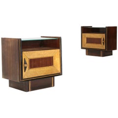 Pair of Rationalist Bedside Tables with Glass Shelf, 1940s