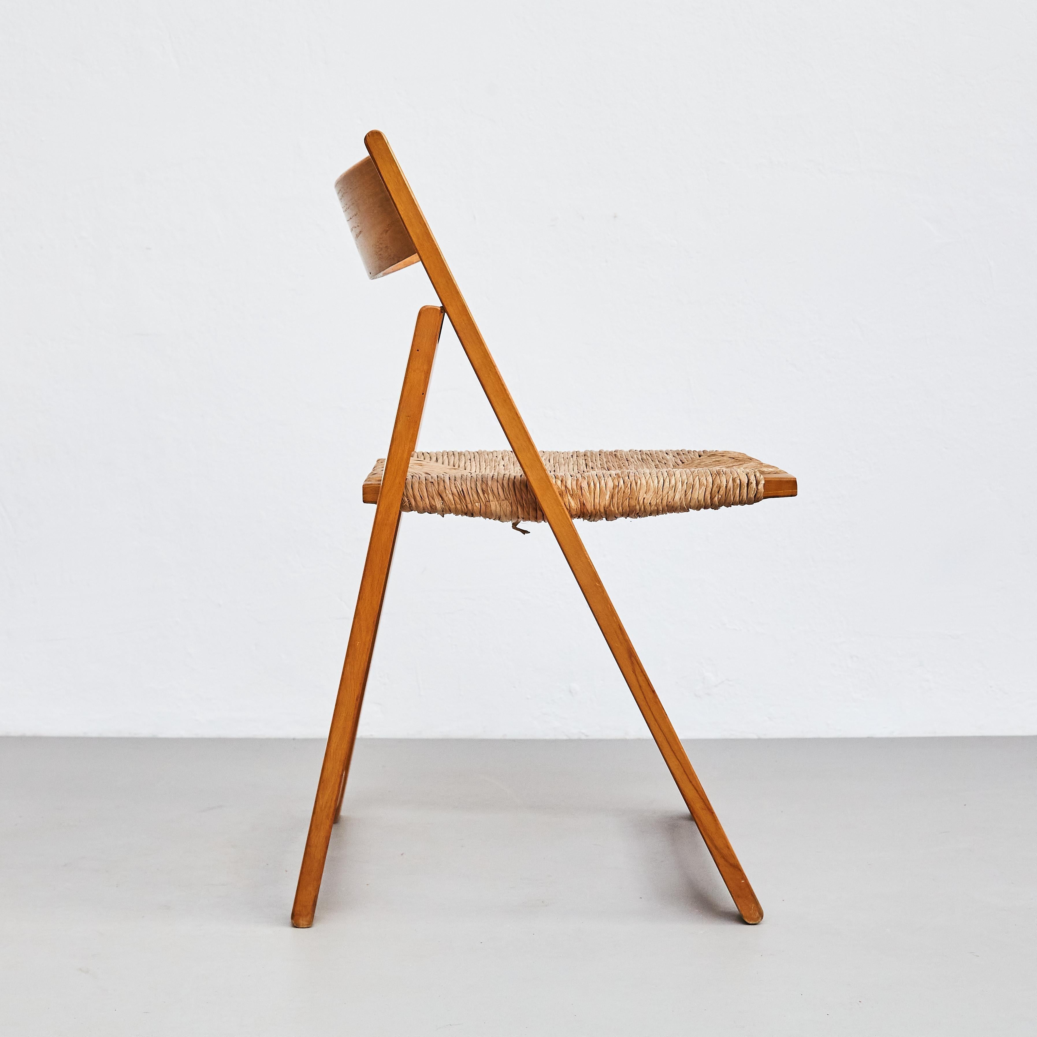 Coppia di sedie Foldes razionaliste in rattan e legno - Francia, circa 1960 in vendita 3