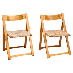 Pair of Rationalist Rattan and Wood Folding Chairs – France, Circa 1960