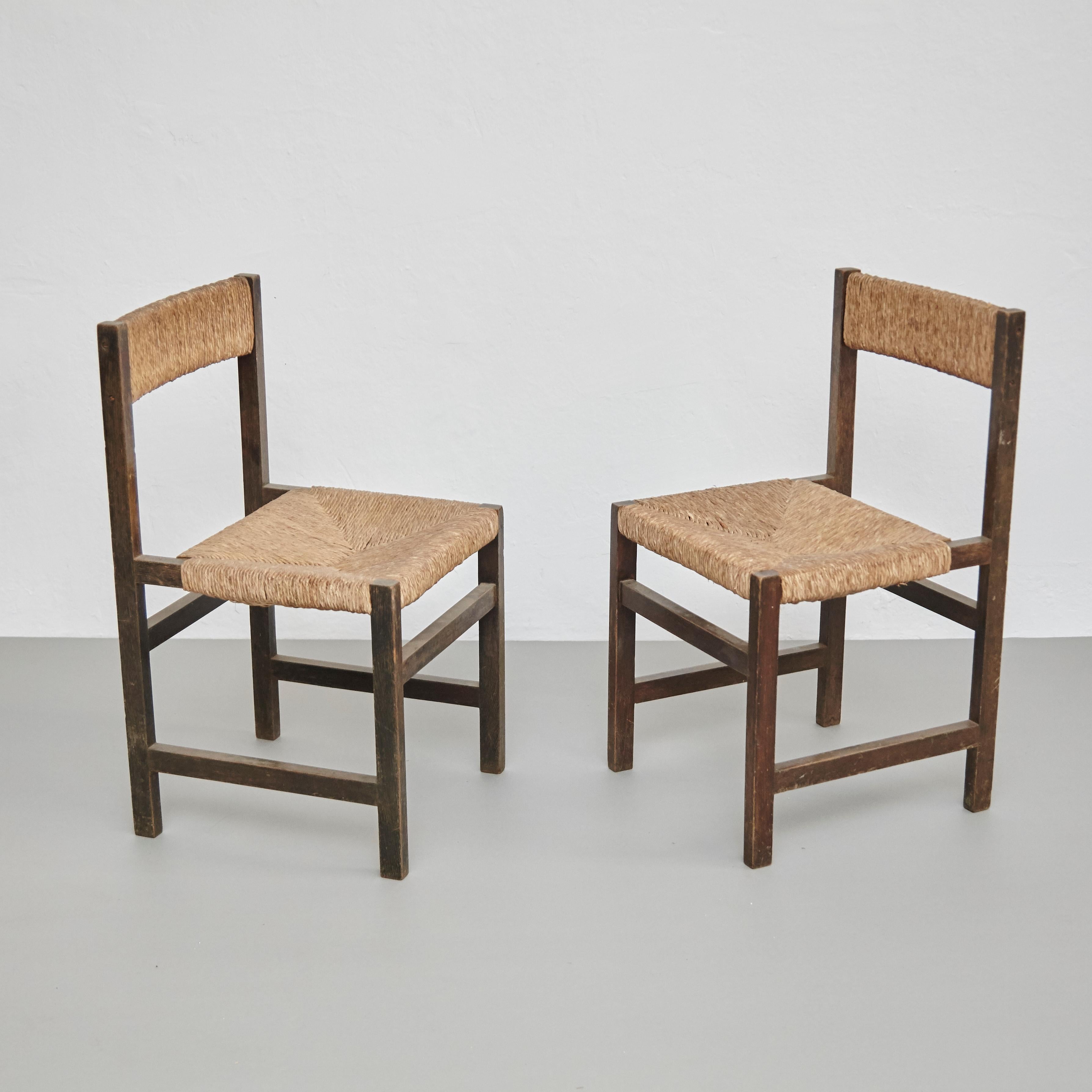 Pair of Rationalist Rattan Spanish Chairs, circa 1960 8