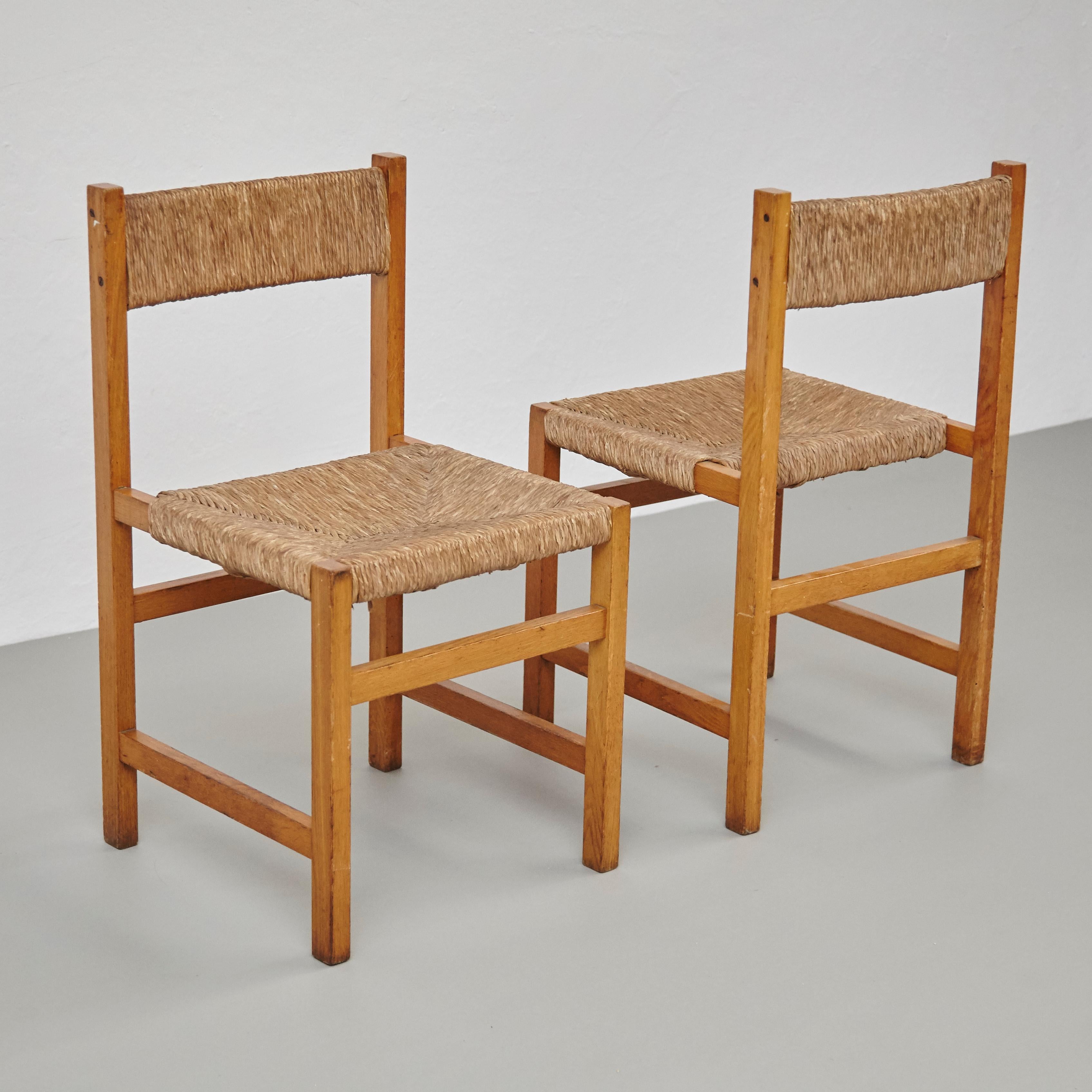 Mid-Century Modern Pair of Rationalist Rattan Spanish Chairs, circa 1960