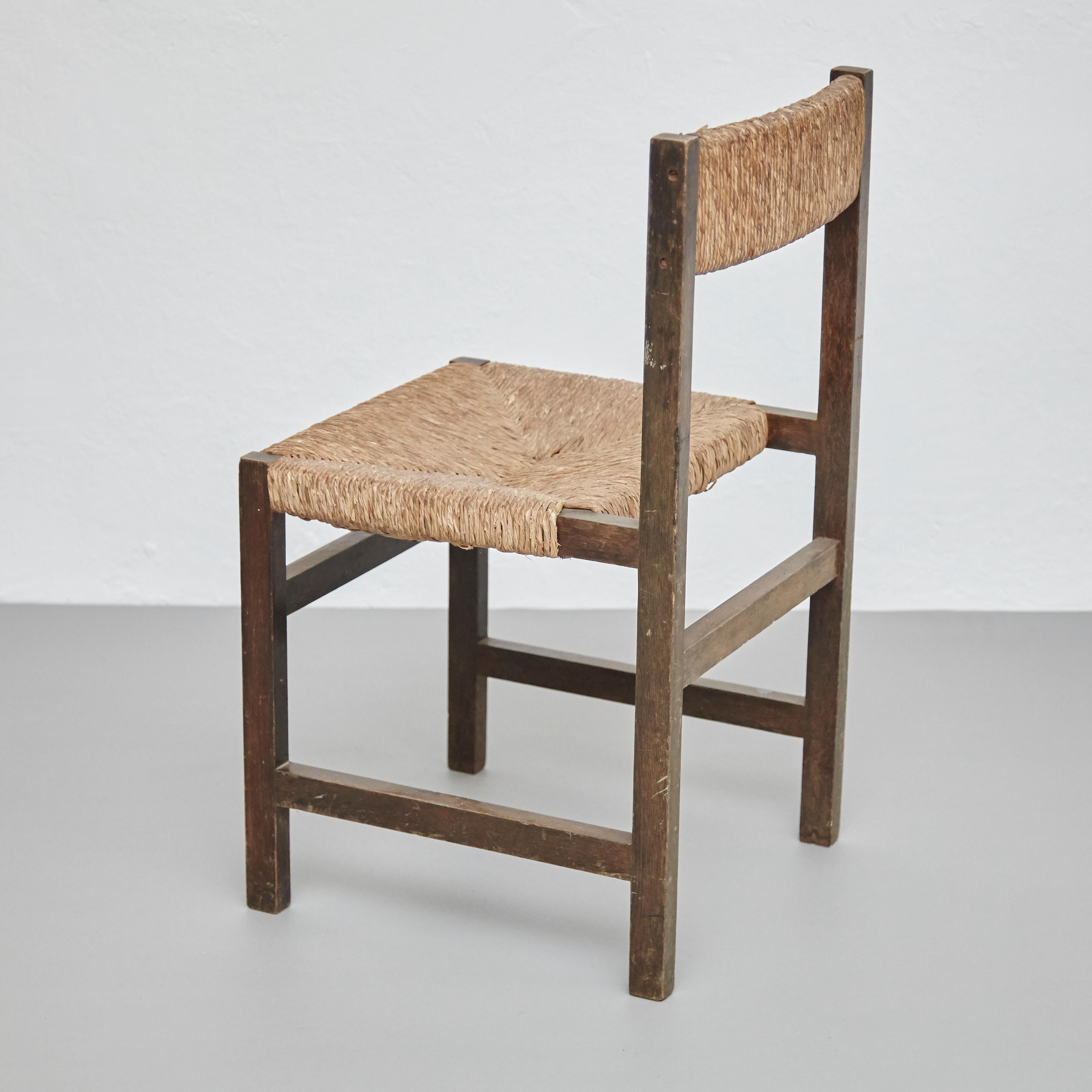 Mid-20th Century Pair of Rationalist Rattan Spanish Chairs, circa 1960