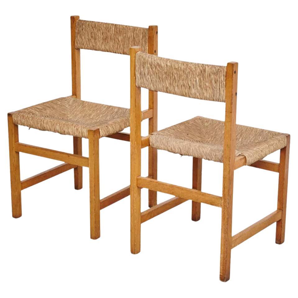 Pair of Rationalist Rattan Spanish Chairs, circa 1960 For Sale