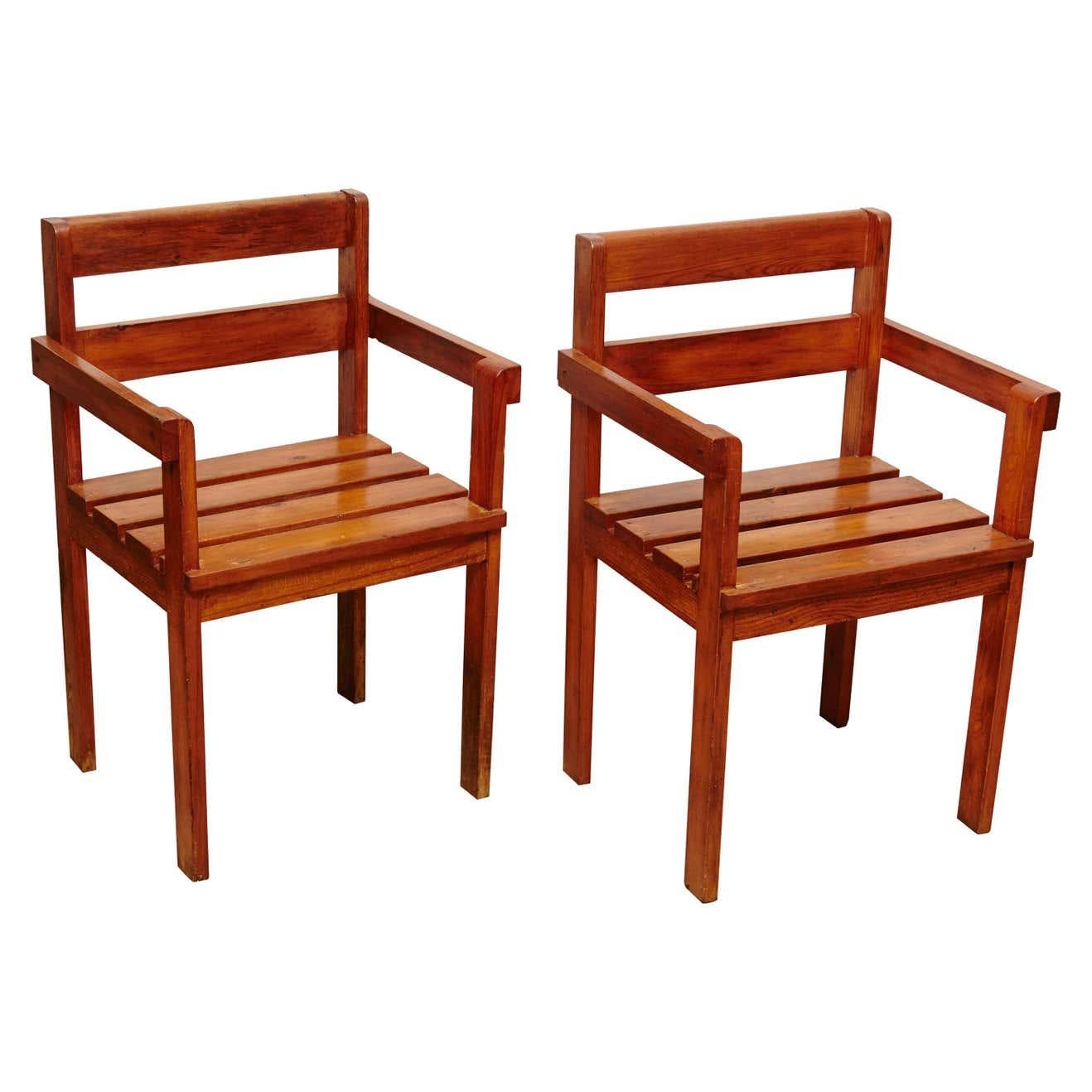 Pair of Rationalist Wood Armchairs in the Style of Gerrit Reitveld, circa 1950 3