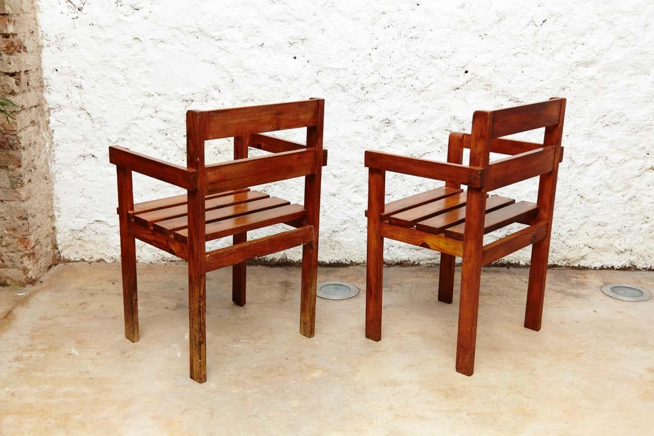 Mid-Century Modern Pair of Rationalist Wood Armchairs in the Style of Gerrit Reitveld, circa 1950