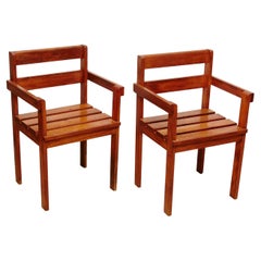 Pair of Rationalist Wood Armchairs in the Style of Gerrit Reitveld, circa 1950