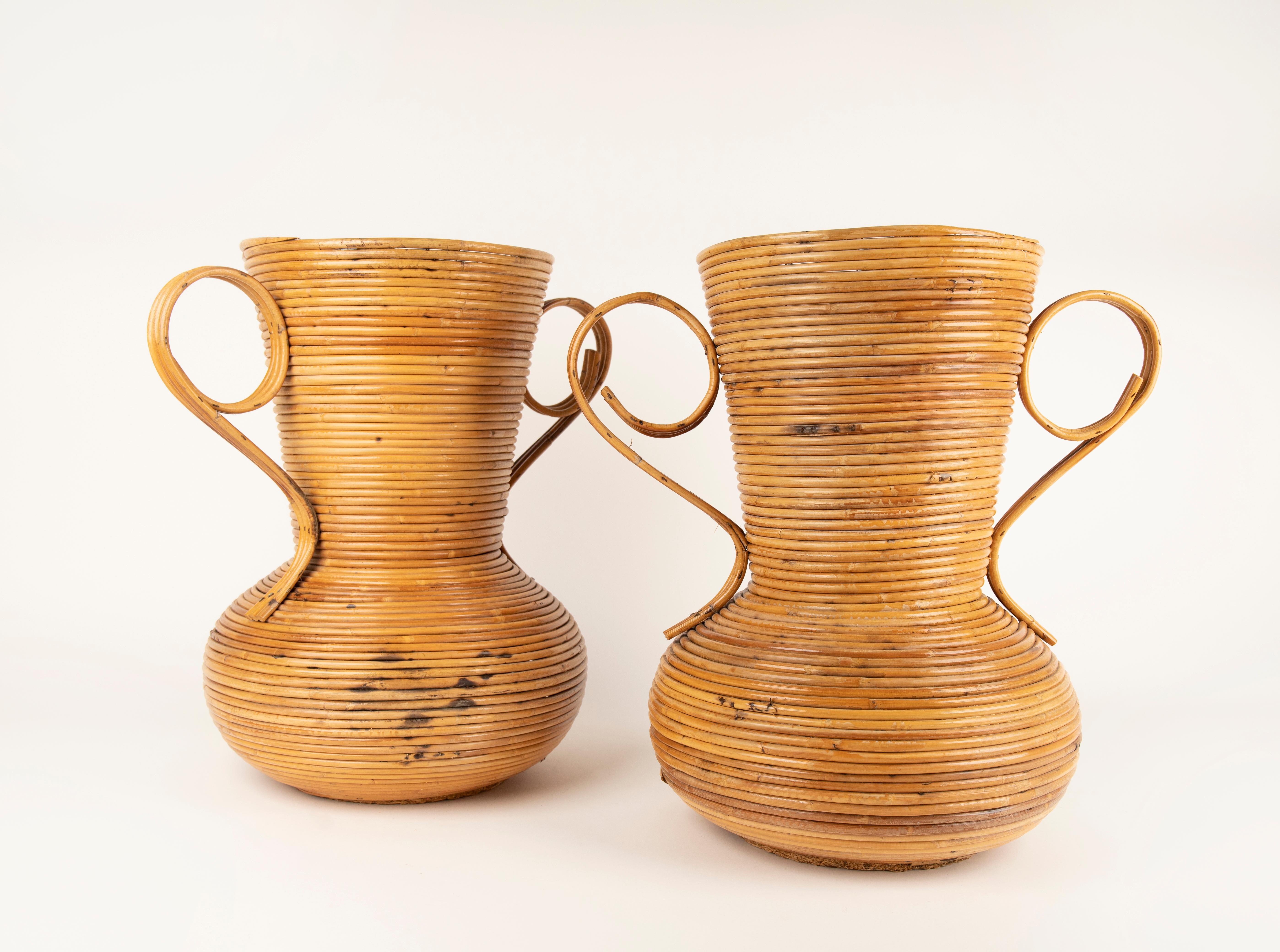 Pair of Rattan Amphoras Vases by Vivai del Sud, Italy 1960s For Sale 3