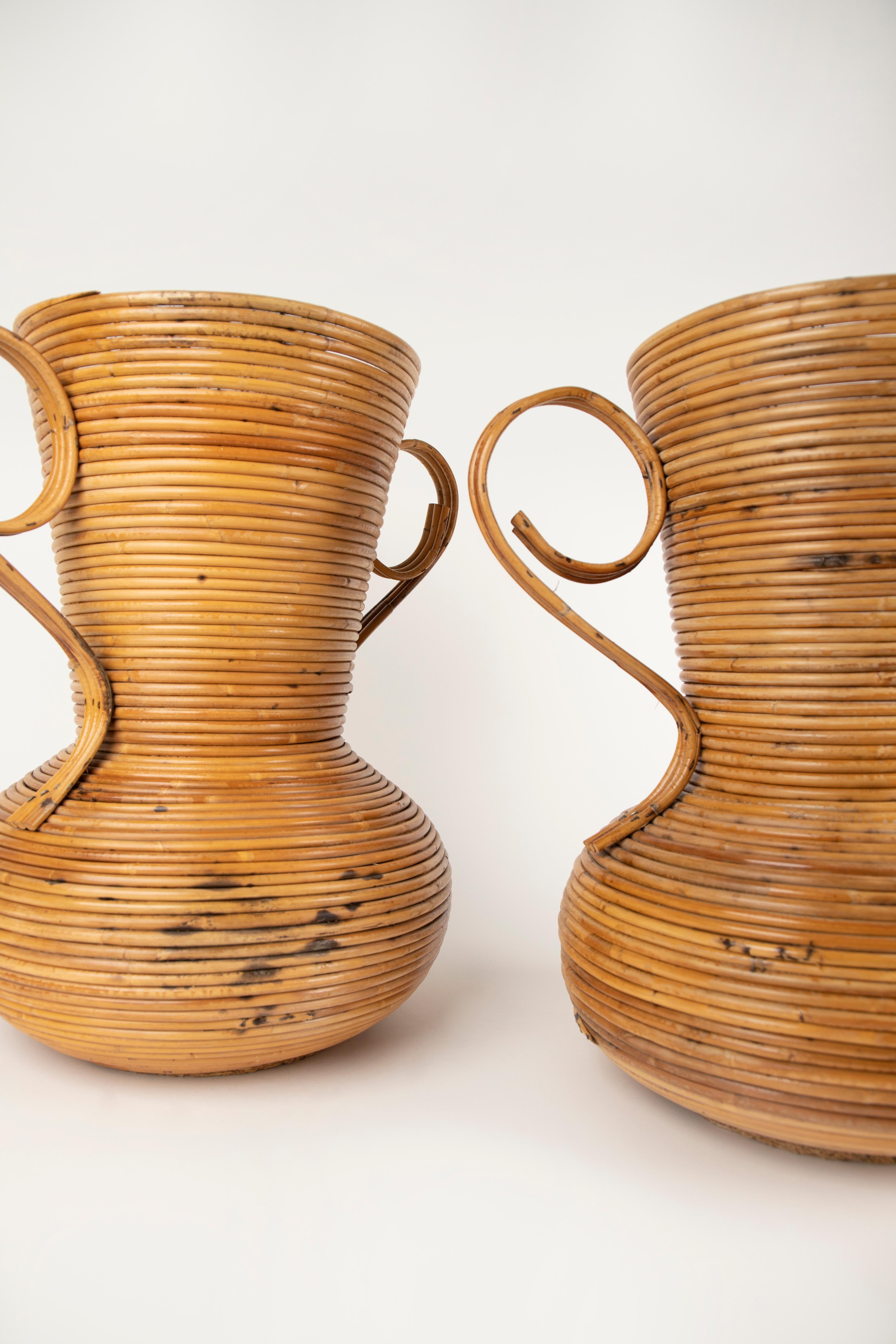 Pair of Rattan Amphoras Vases by Vivai del Sud, Italy 1960s For Sale 4