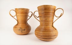Pair of Rattan Amphoras Vases by Vivai del Sud, Italy 1960s