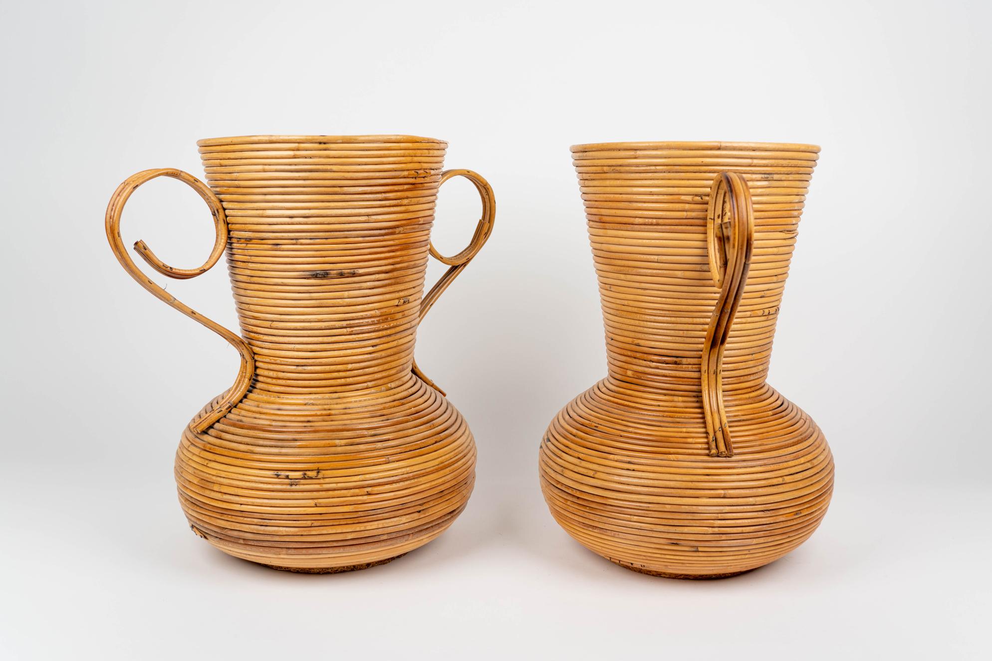 Pair of Rattan Amphoras Vases by Vivai del Sud, Italy 1960s In Good Condition For Sale In Rome, IT
